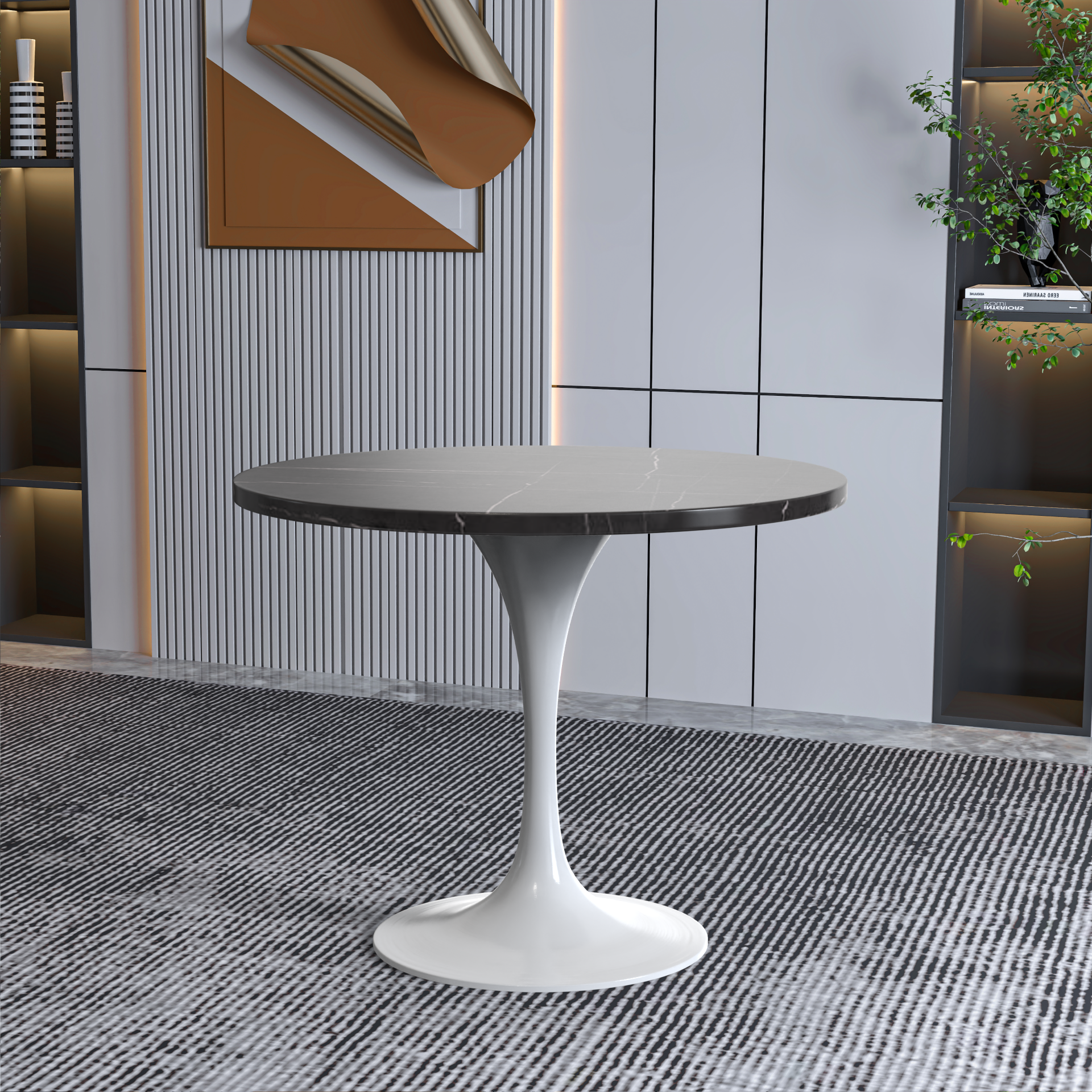 Vera 36" Round Dining Table - White Base Sintered Stone Top