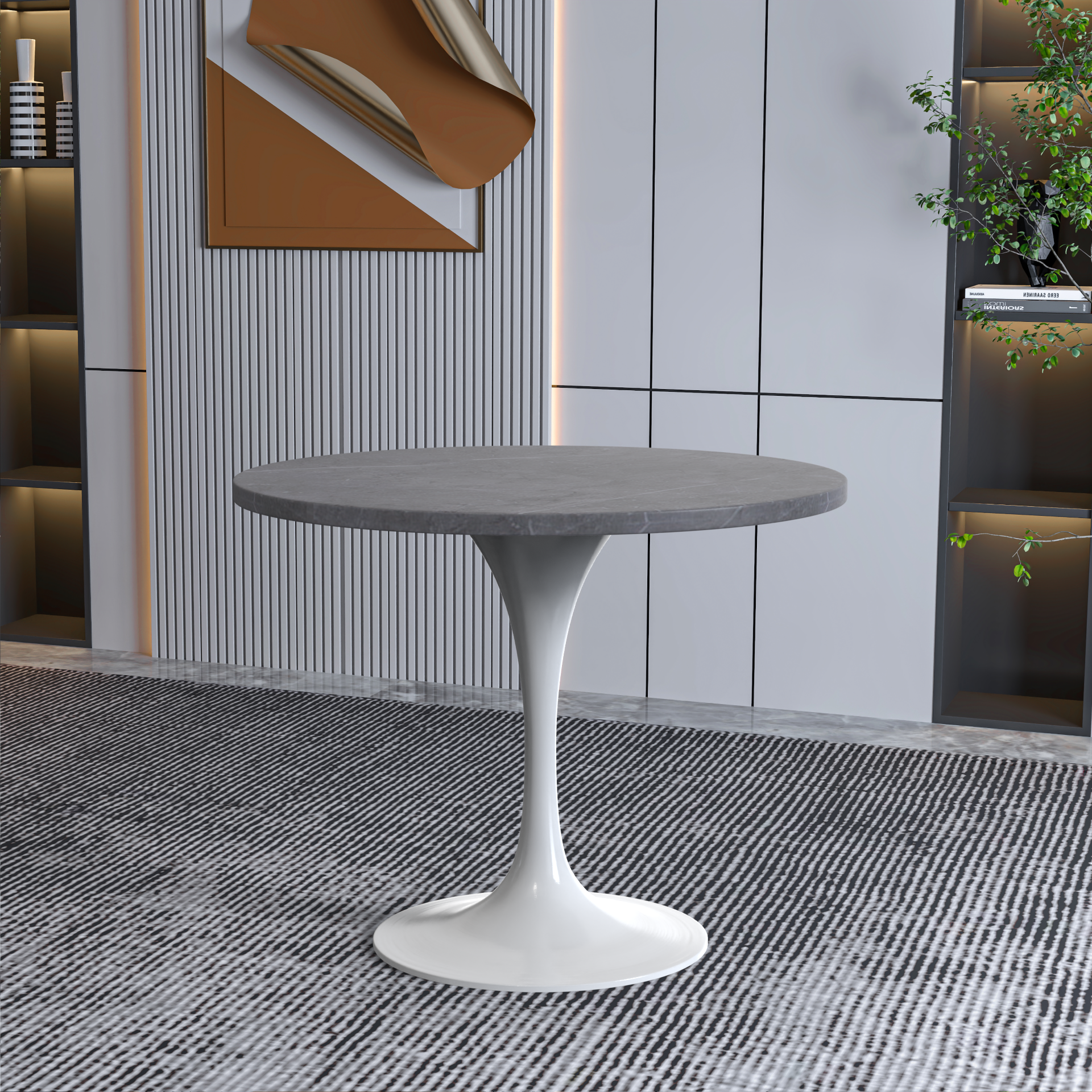 Vera 36" Round Dining Table - White Base Sintered Stone Top