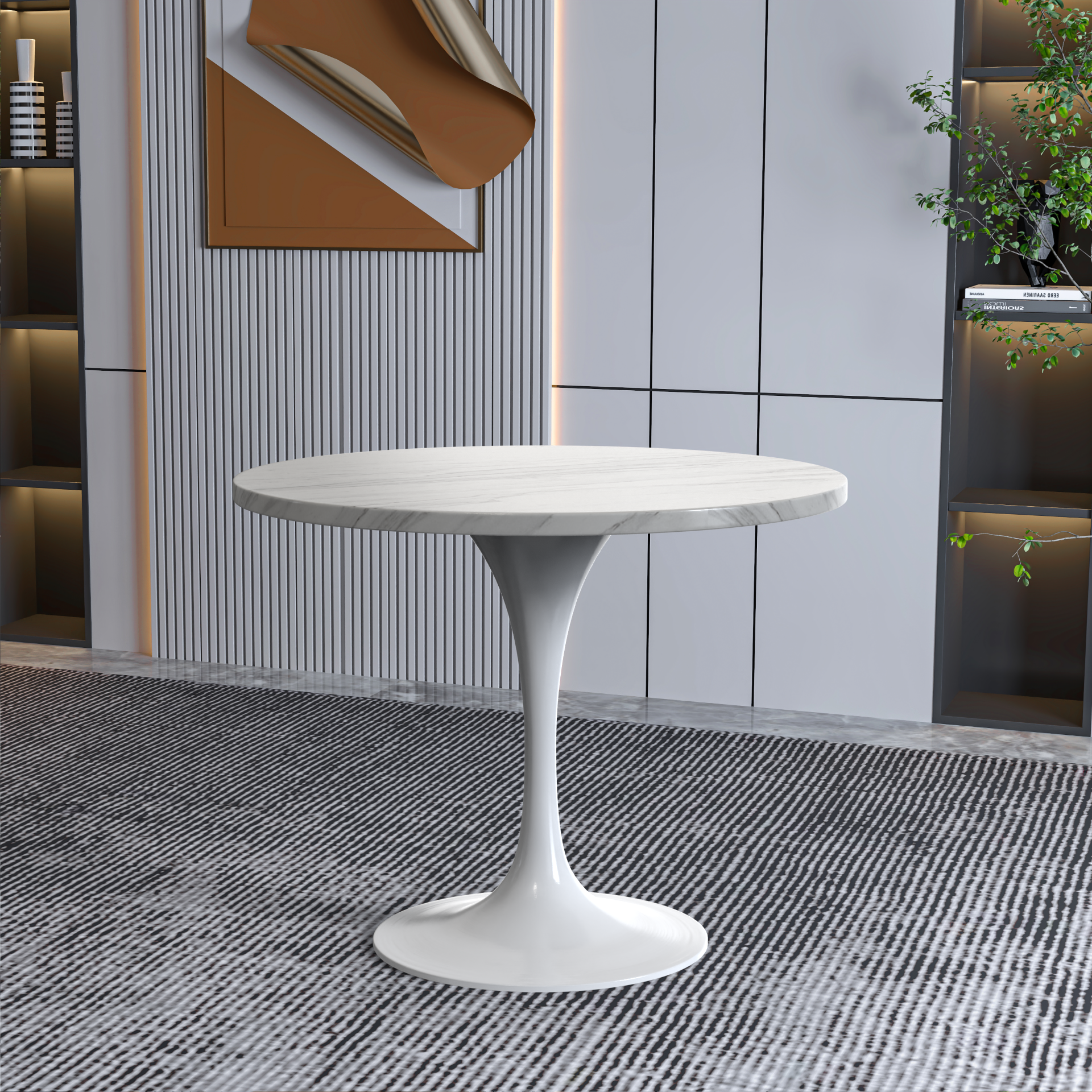 Vera 36" Round Dining Table - White Base Sintered Stone Top