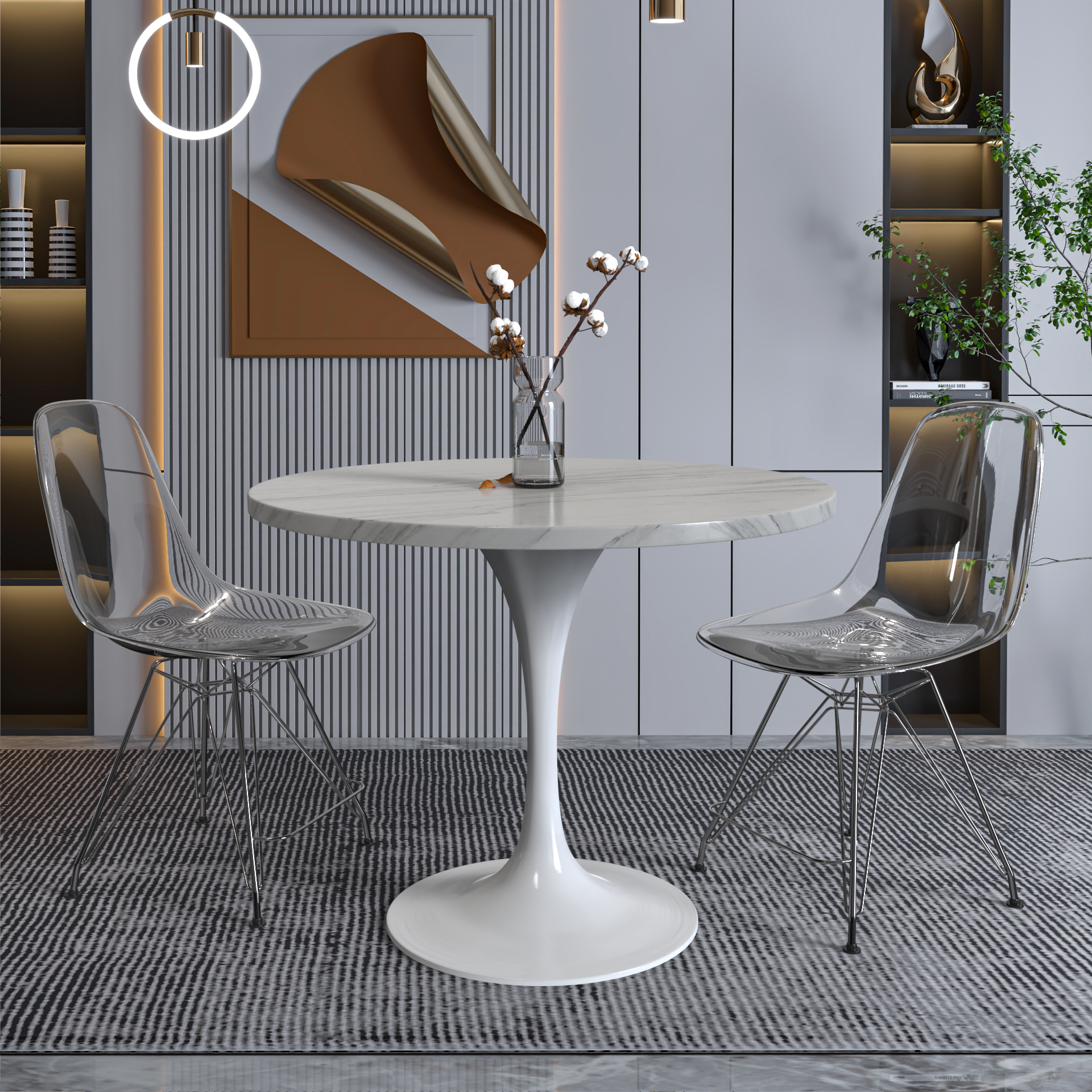 Vera 36" Round Dining Table - White Base Sintered Stone Top