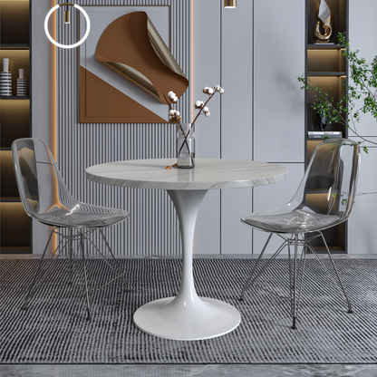 Vera 36" Round Dining Table - White Base Sintered Stone Top