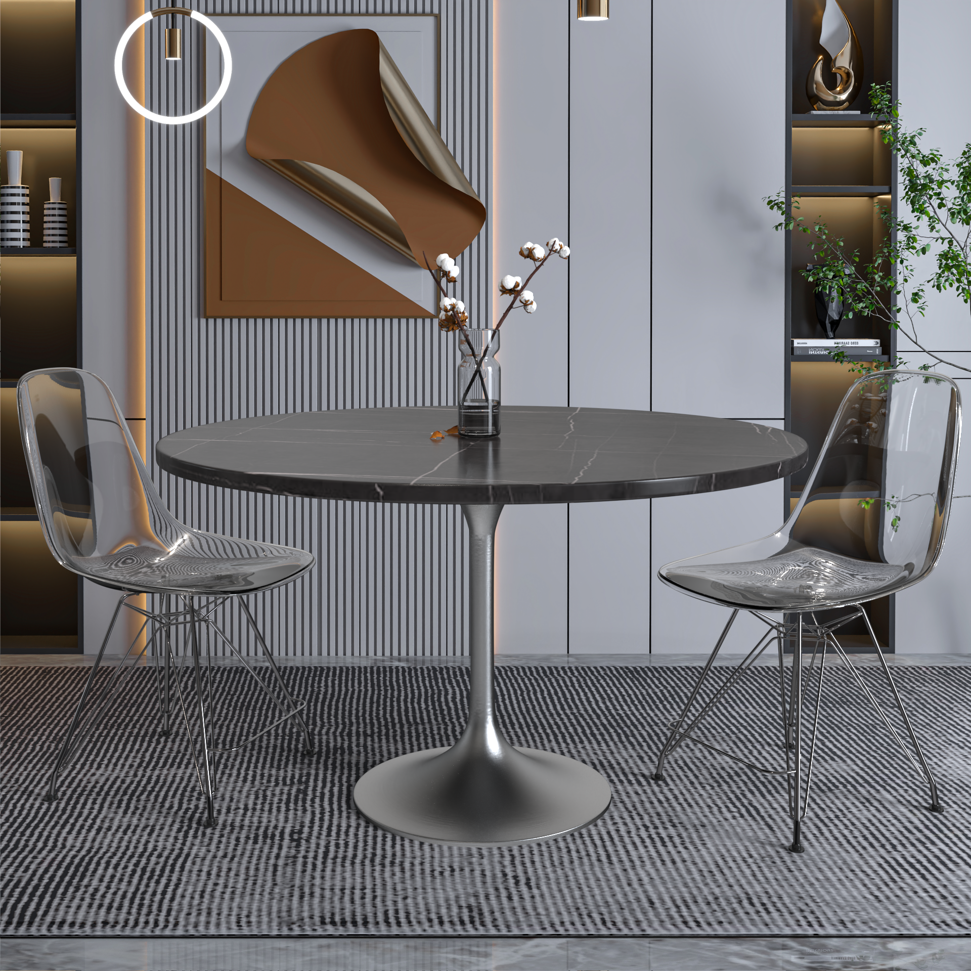 Vera 48" Round Dining Table - Brushed Chrome Base