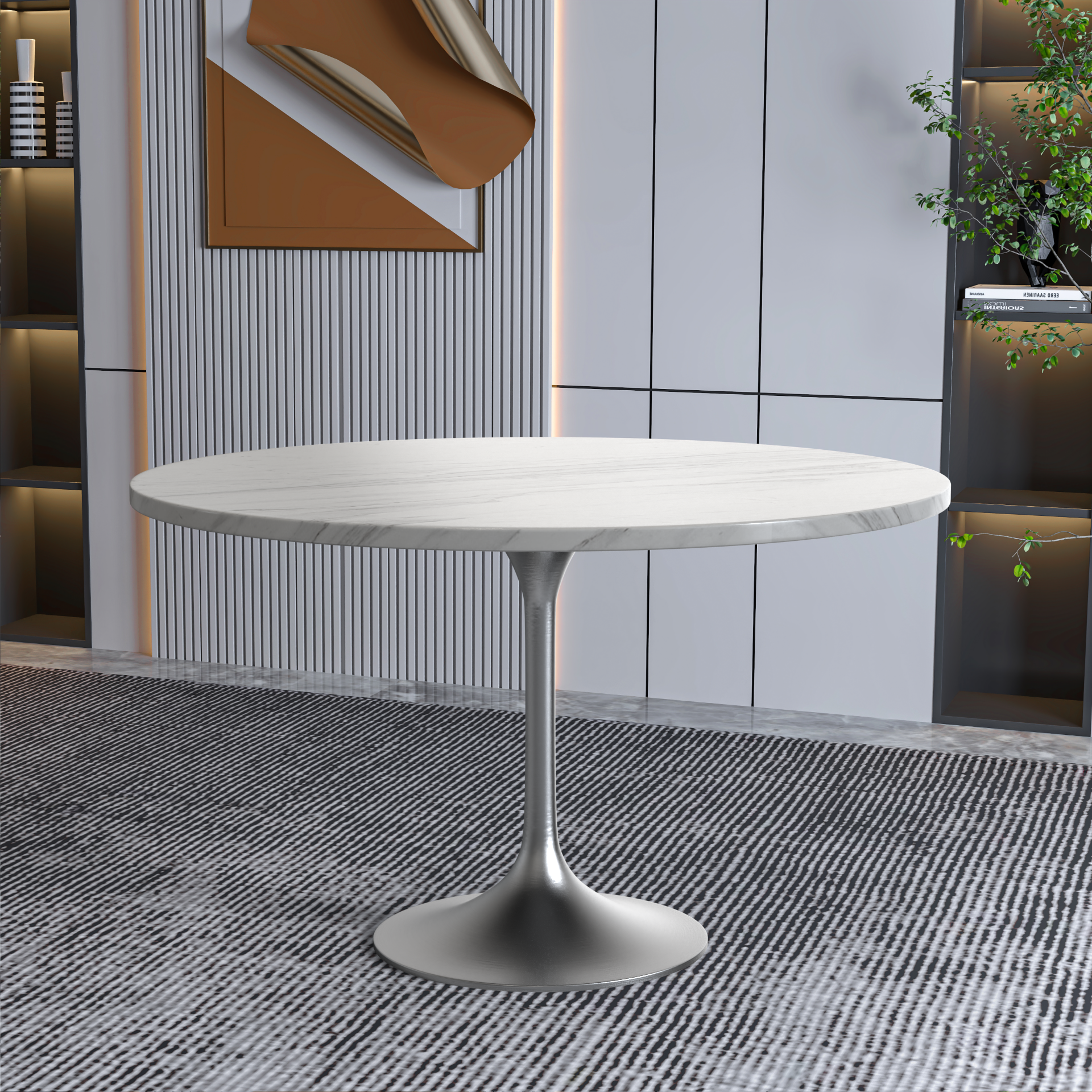 Vera 48" Round Dining Table - Brushed Chrome Base