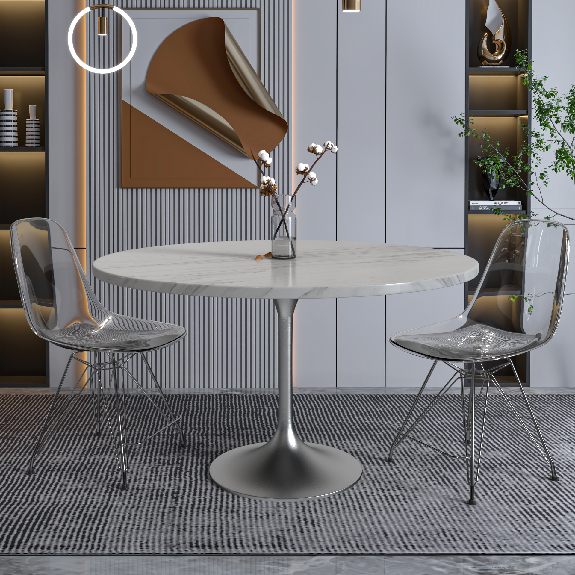 Vera 48" Round Dining Table - Brushed Chrome Base