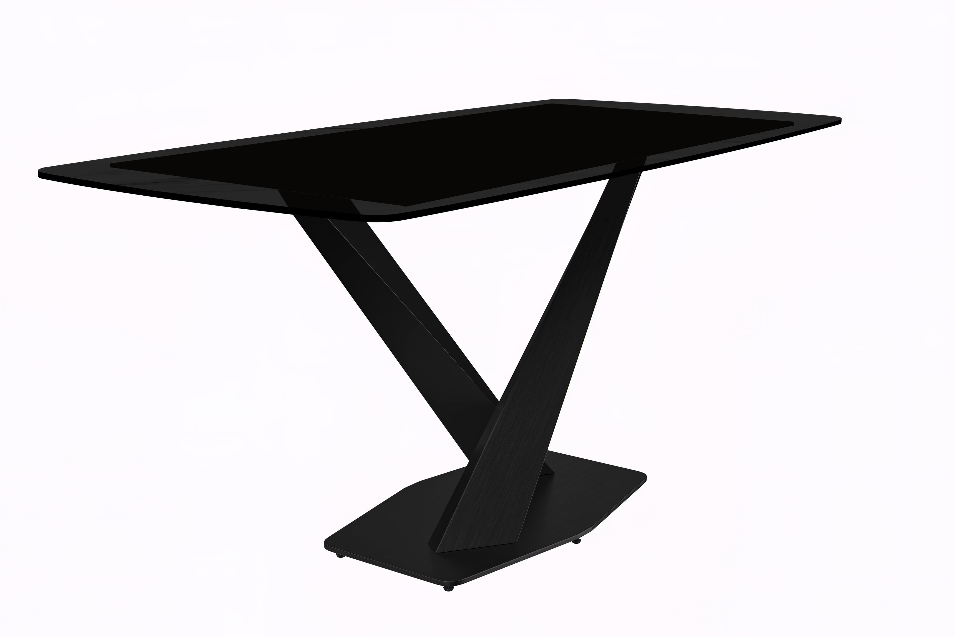 Voren Series Modern Dining Table Black Base, With 71 Black Glass Top