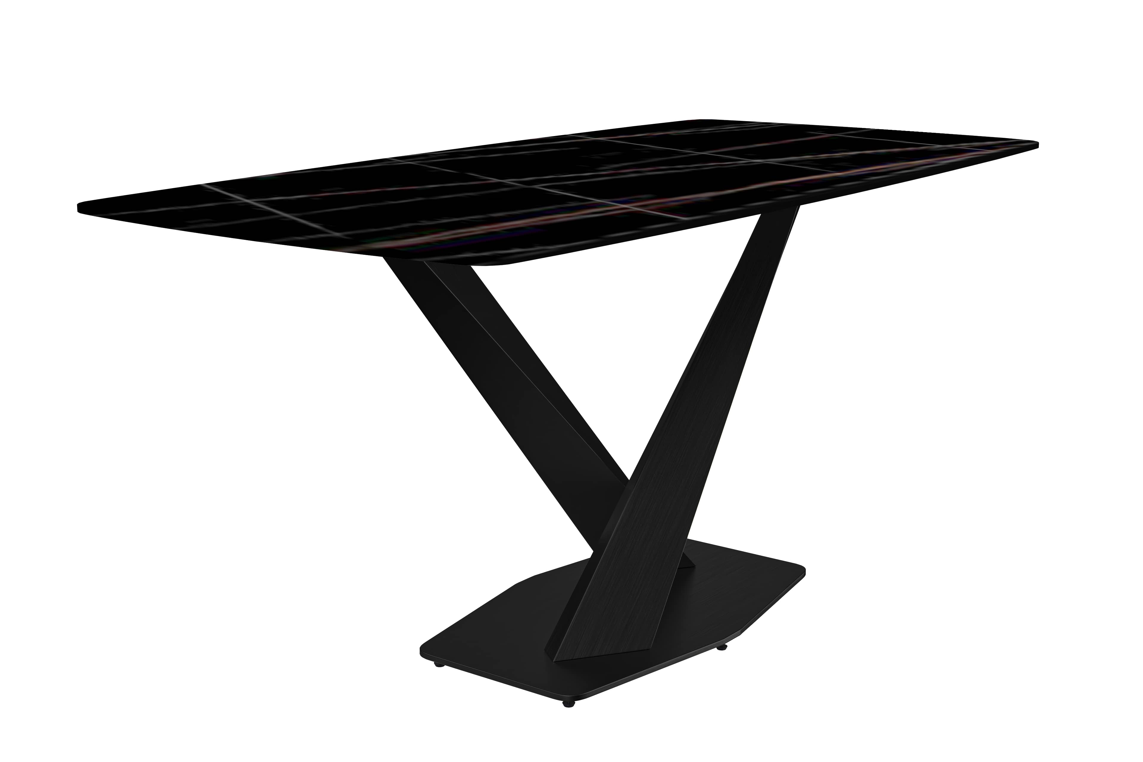 Voren Series Modern Dining Table Black Base, With 71 Black/Gold Sintered Stone Top