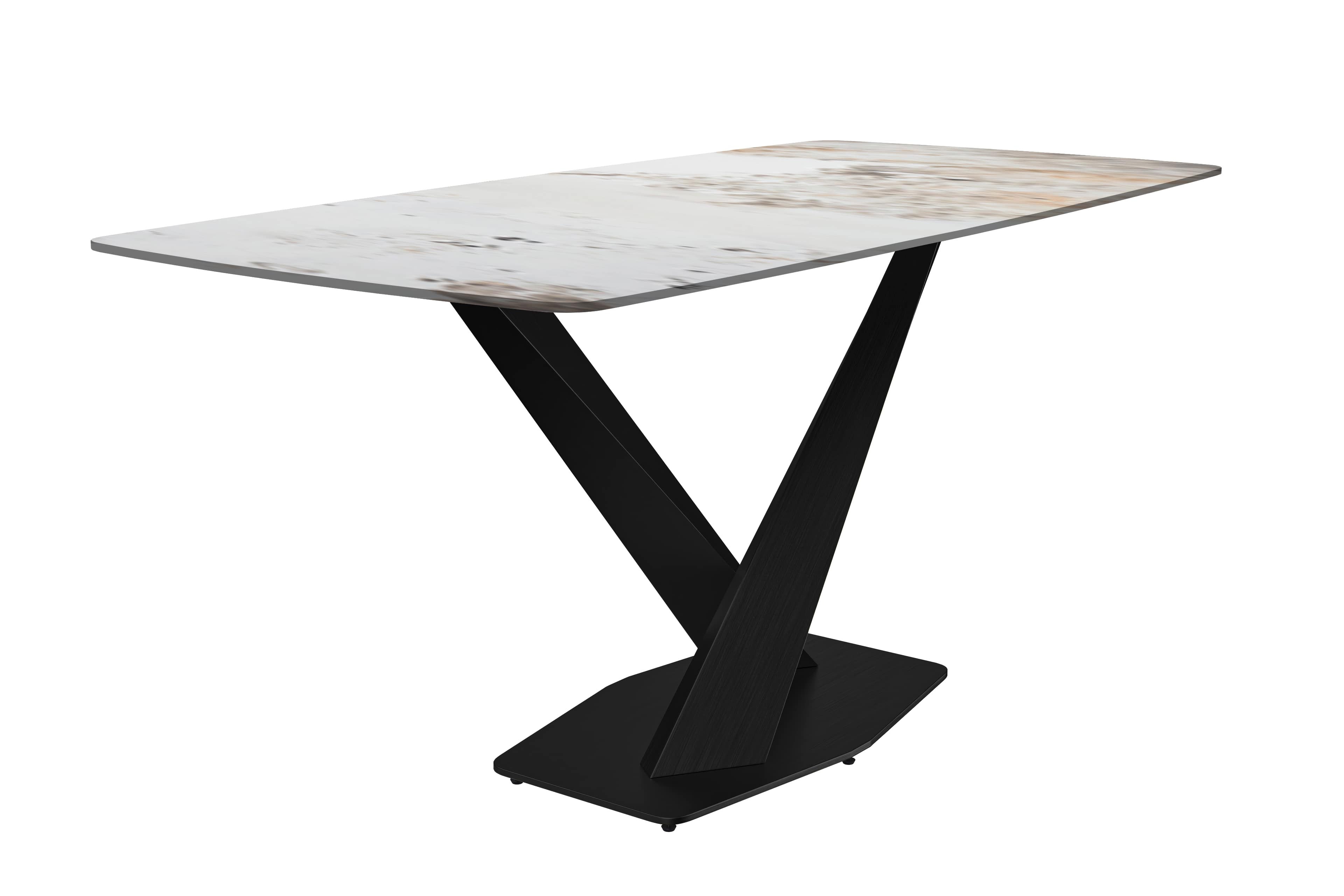 Voren Series Modern Dining Table Black Base, With 71 White Grey Sintered Stone Top