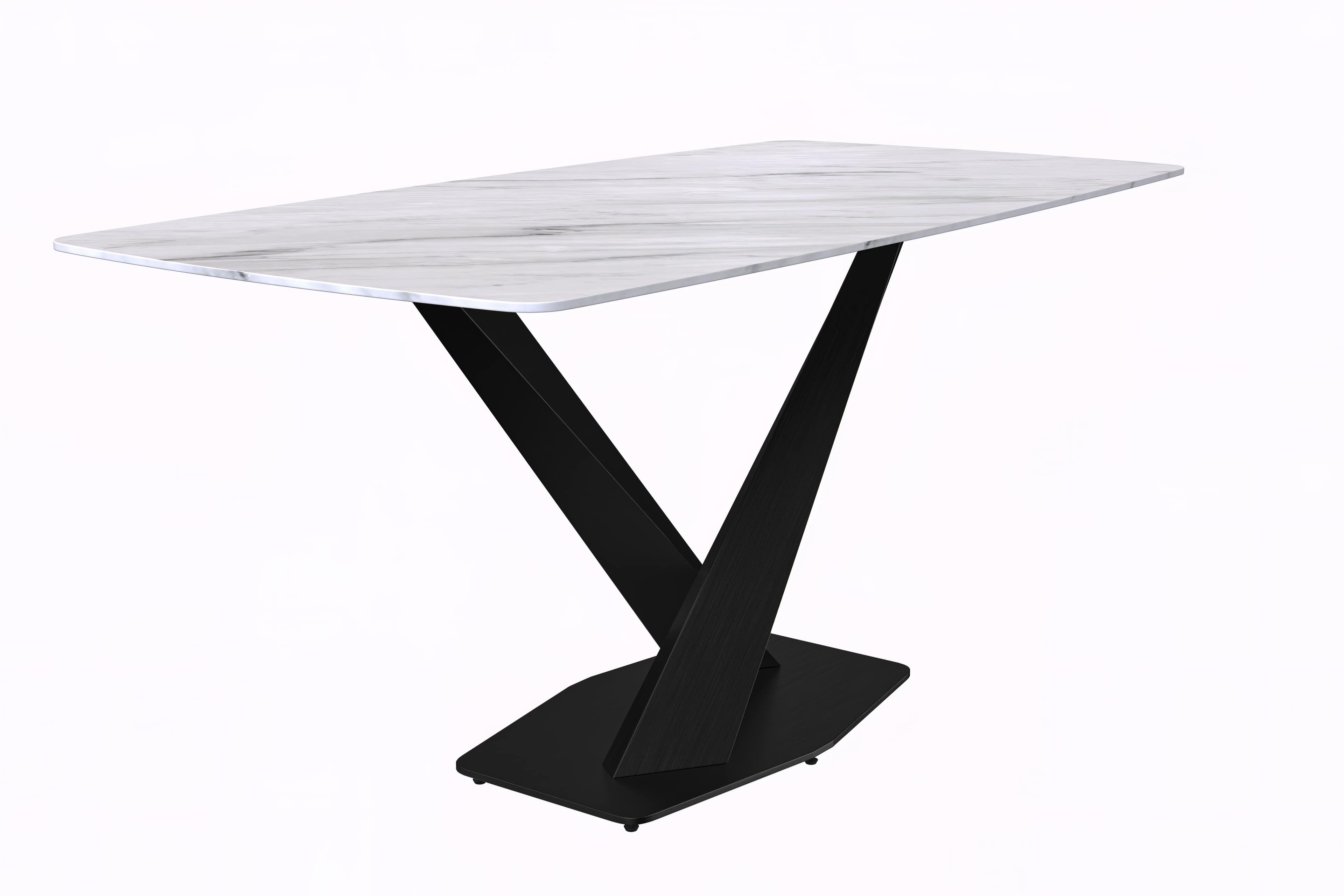 Voren Series Modern Dining Table Black Base, With 71 White Sintered Stone Top