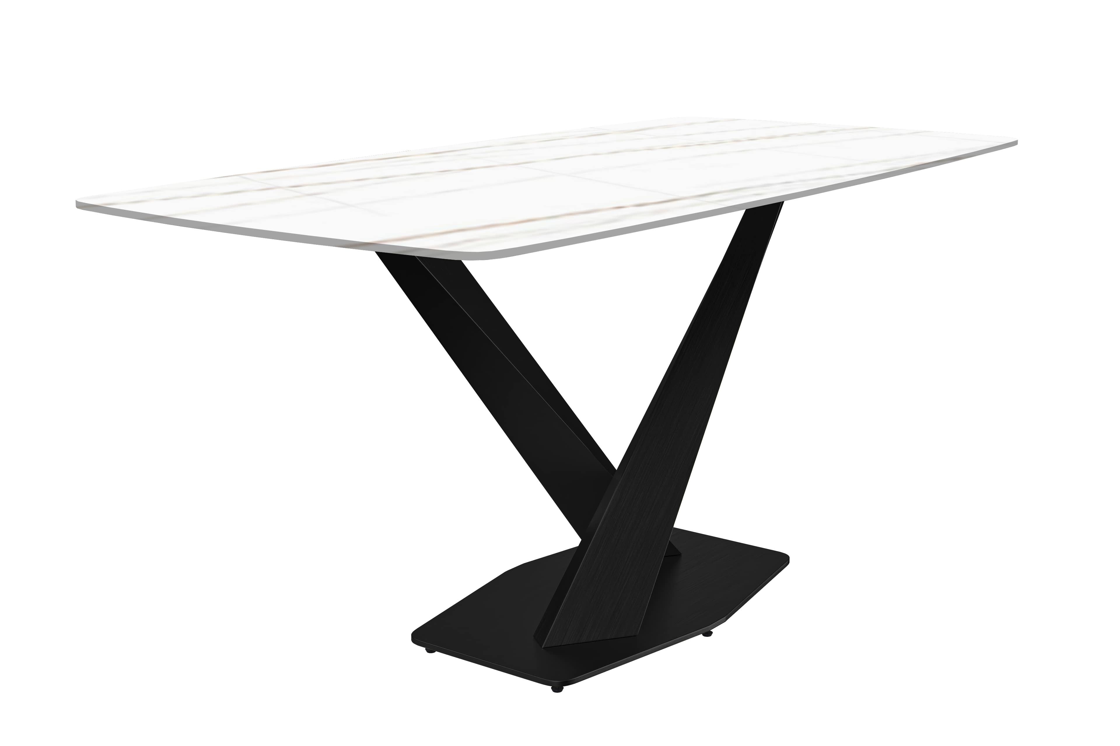 Voren Series Modern Dining Table Black Base, With 71 White/Gold Sintered Stone Top