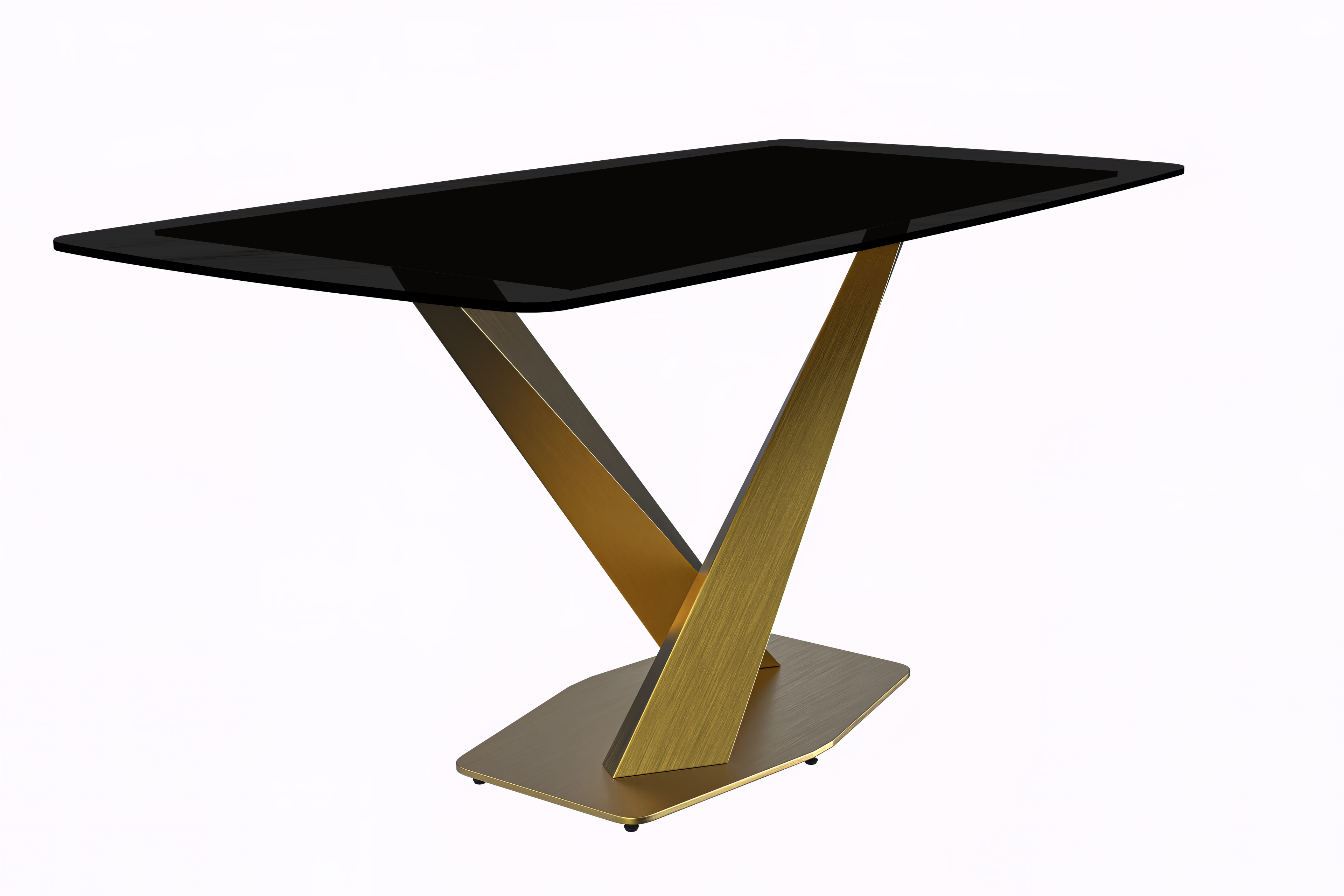 Voren Series Modern Dining Table Gold Base, With 55" Black Glass Top