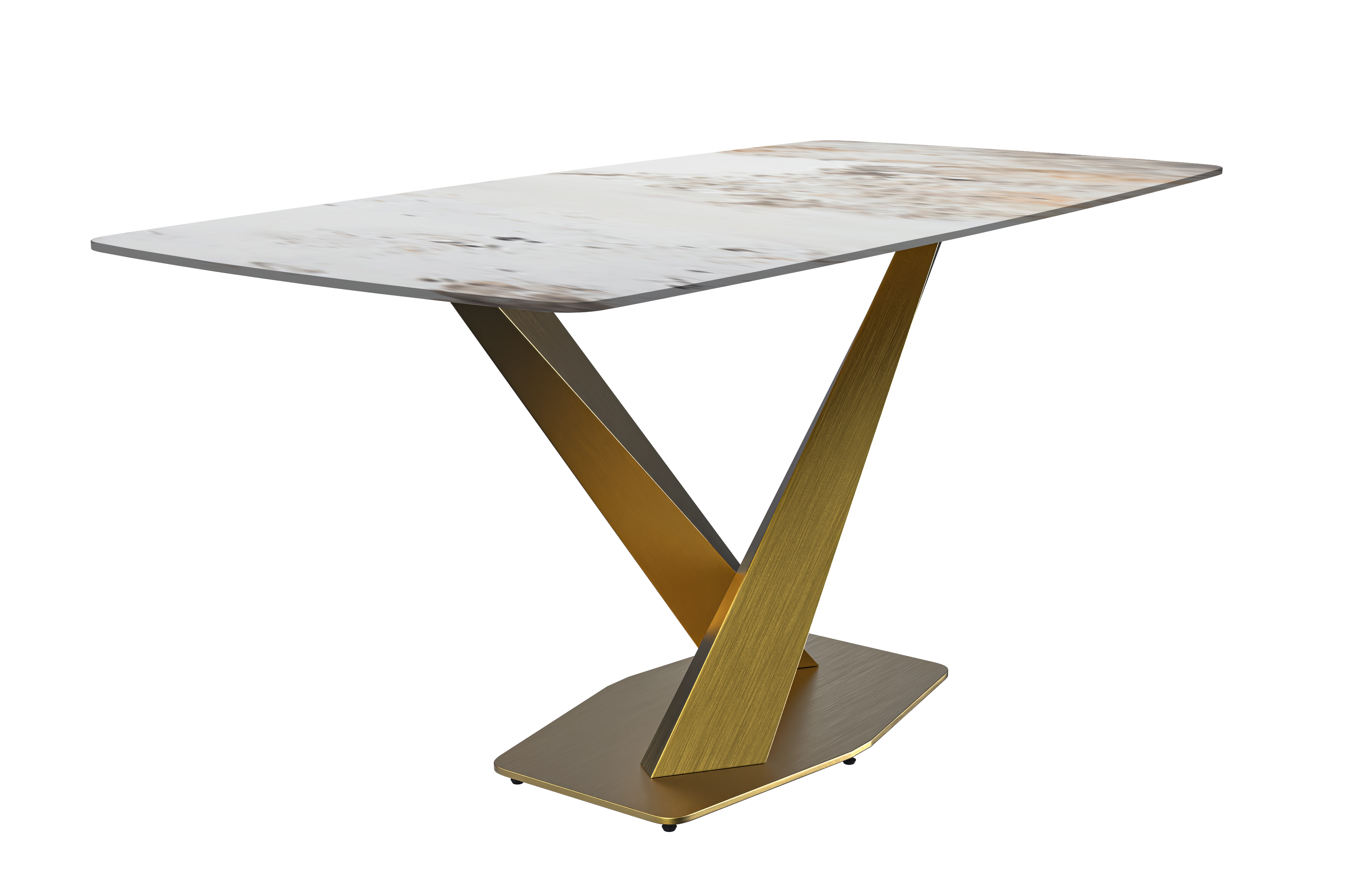 Voren Series Modern Dining Table Gold Base, With 55" White Grey Sintered Stone Top