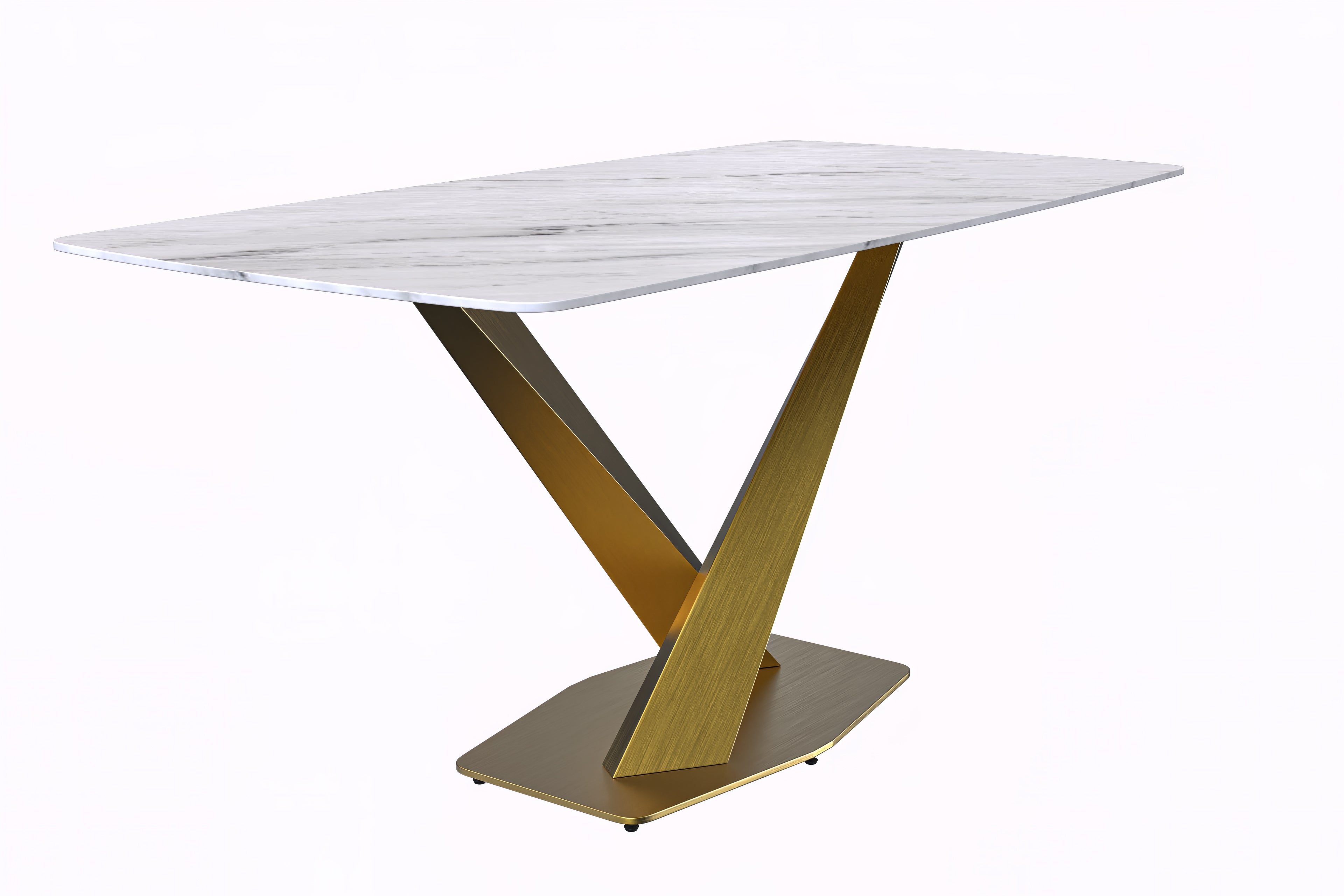 Voren Series Modern Dining Table Gold Base, With 55" White Sintered Stone Top