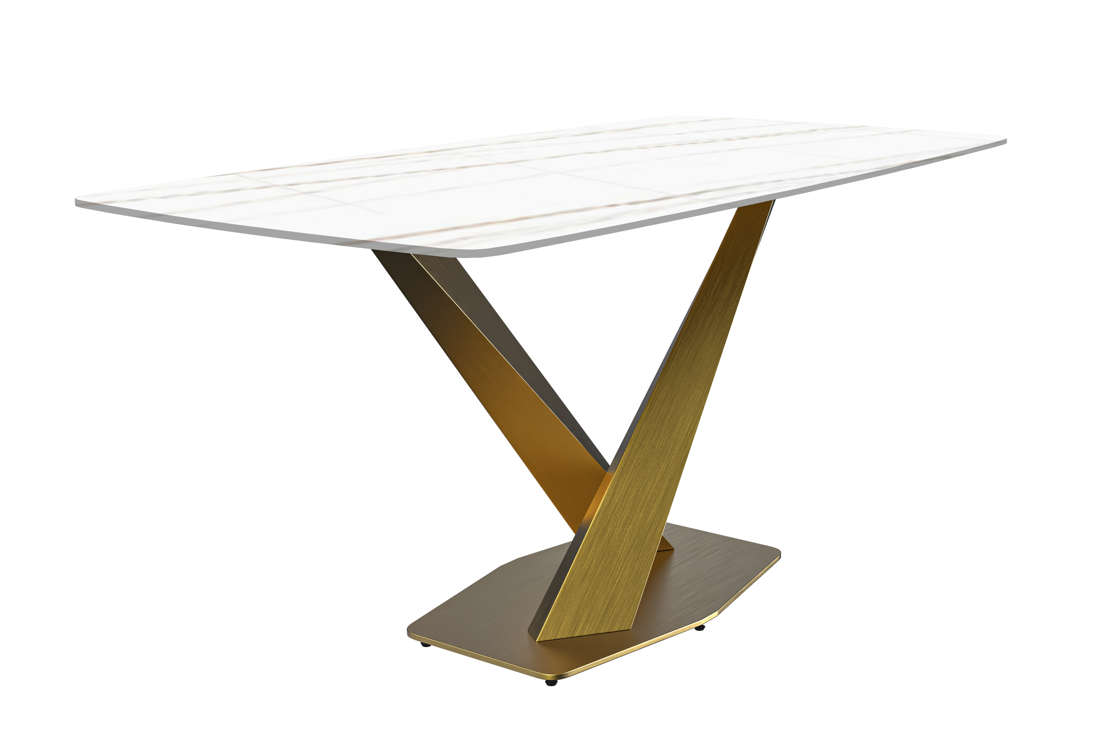 Voren Series Modern Dining Table Gold Base, With 55" White/Gold Sintered Stone Top