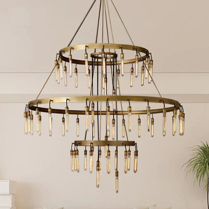 Vintage Round 3 Tier Metal Axis Pendant Chandelier