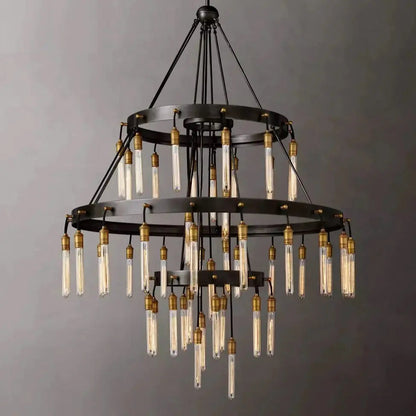 Vintage Round 3 Tier Metal Axis Pendant Chandelier