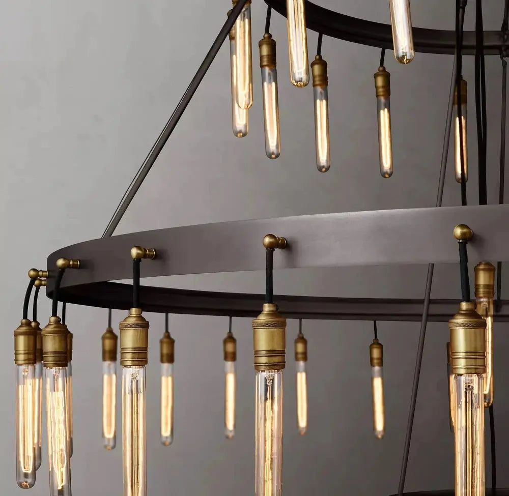 Vintage Round 3 Tier Metal Axis Pendant Chandelier