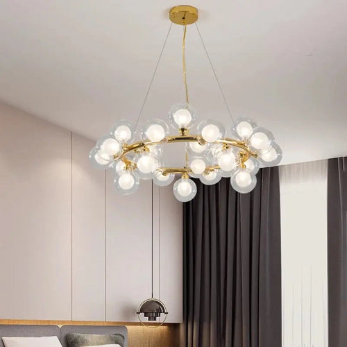 Violet Gold Glass Bubble Chandelier