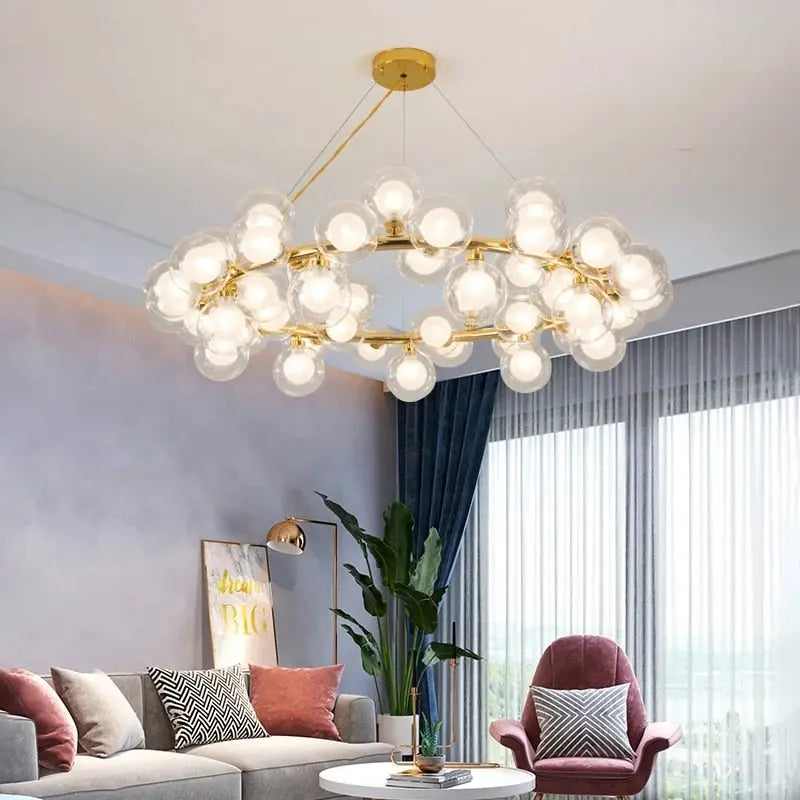 Violet Gold Glass Bubble Chandelier