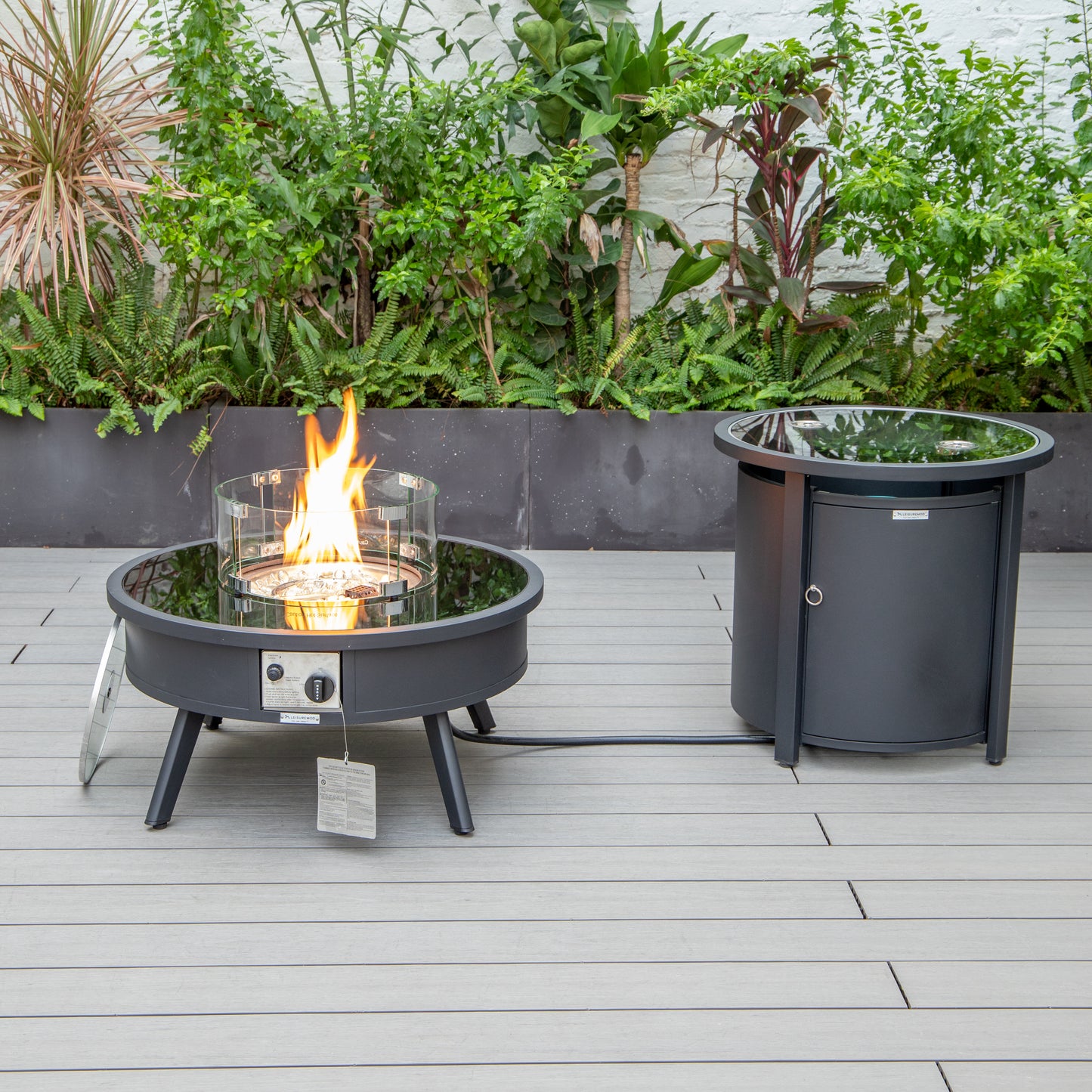 Walbrooke Patio Round Fire Pit and Tank Holder in Black