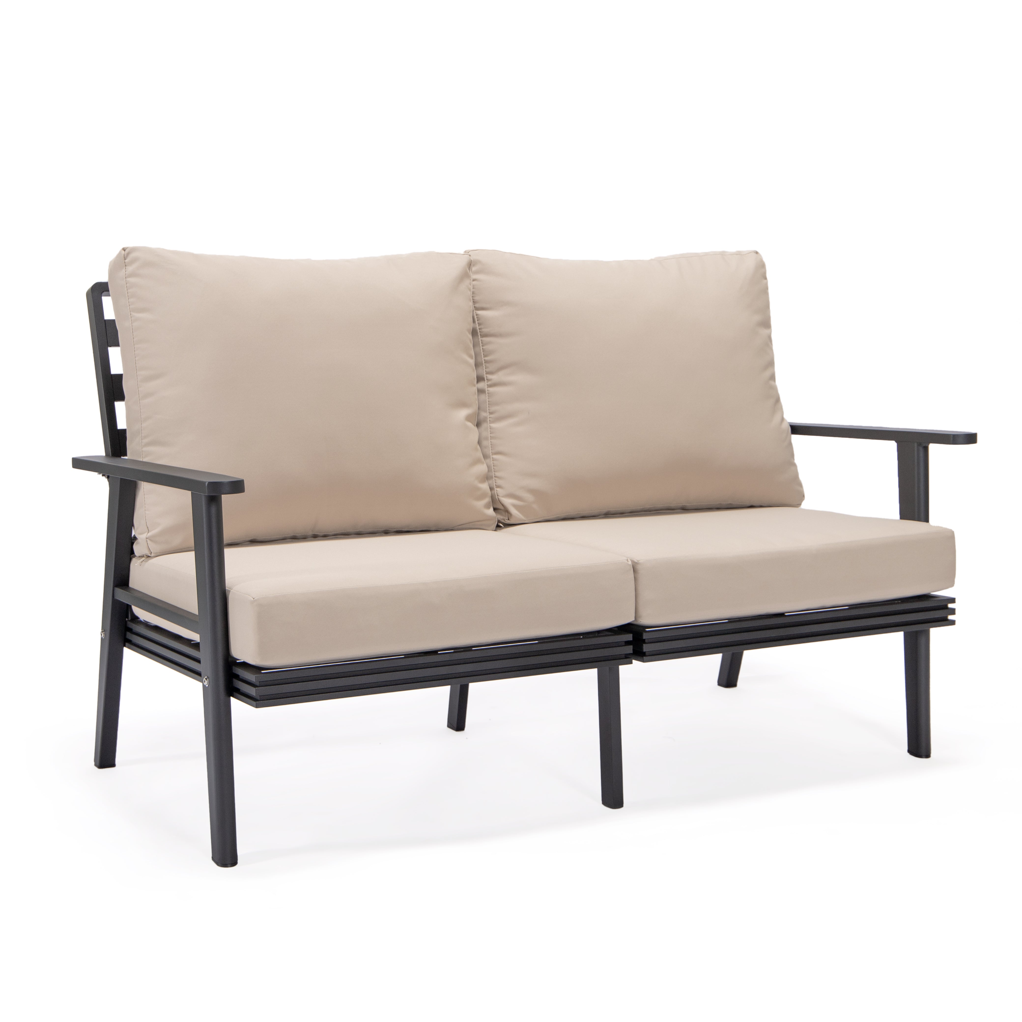 Walbrooke Modern Outdoor Patio Loveseat with Black Aluminum Frame and Removable Cushions For Patio and Backyard Garden