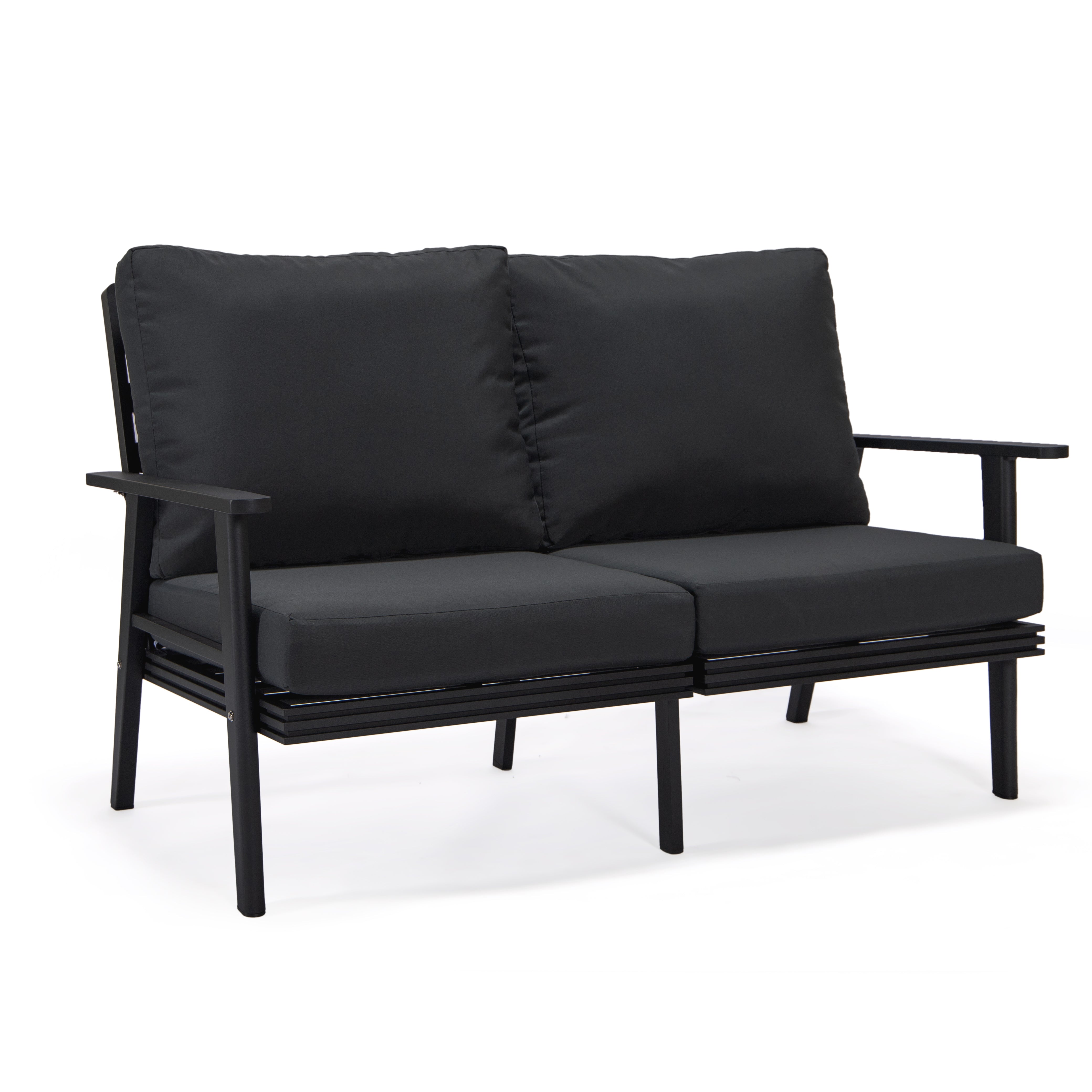 Walbrooke Modern Outdoor Patio Loveseat with Black Aluminum Frame and Removable Cushions For Patio and Backyard Garden