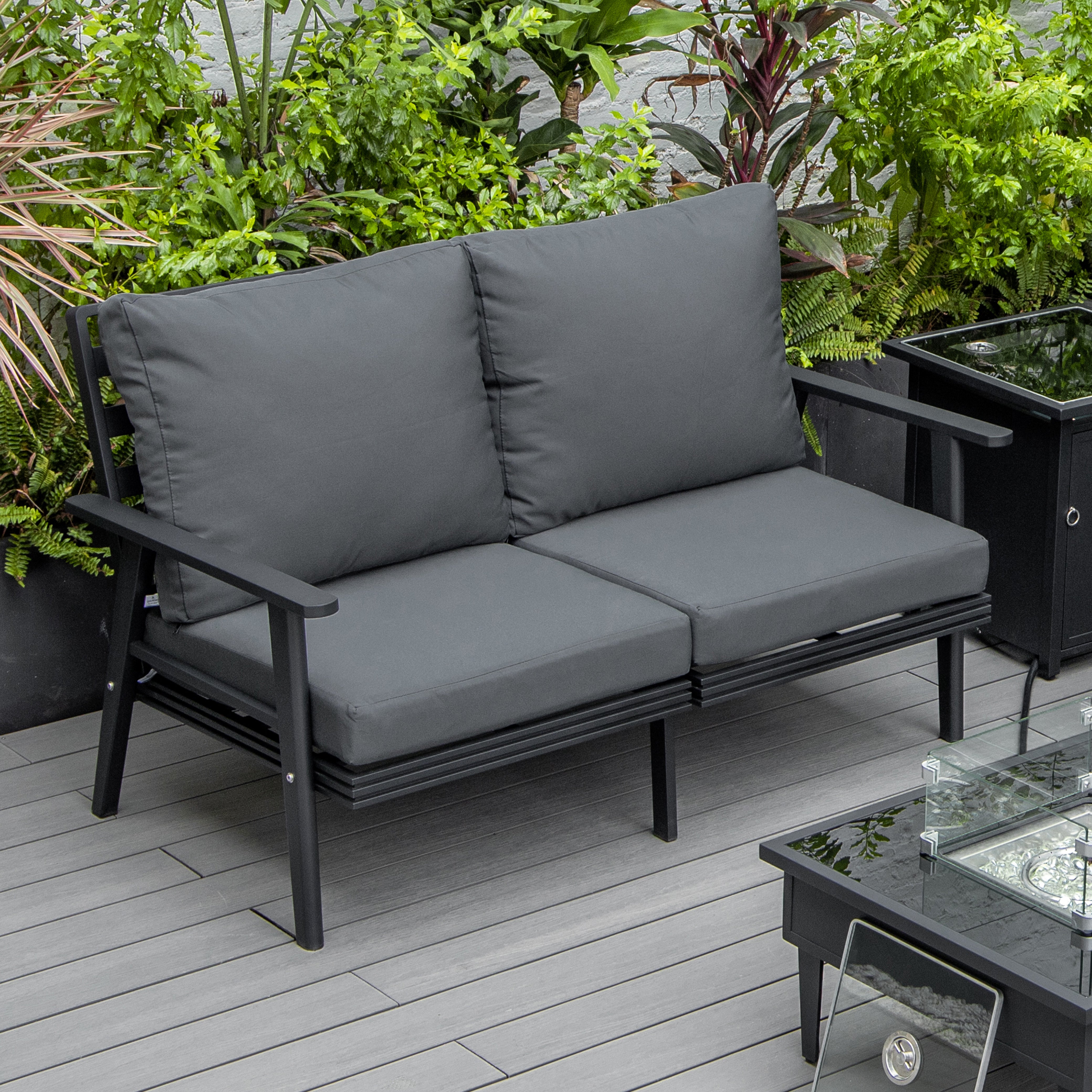 Walbrooke Modern Outdoor Patio Loveseat with Black Aluminum Frame and Removable Cushions For Patio and Backyard Garden