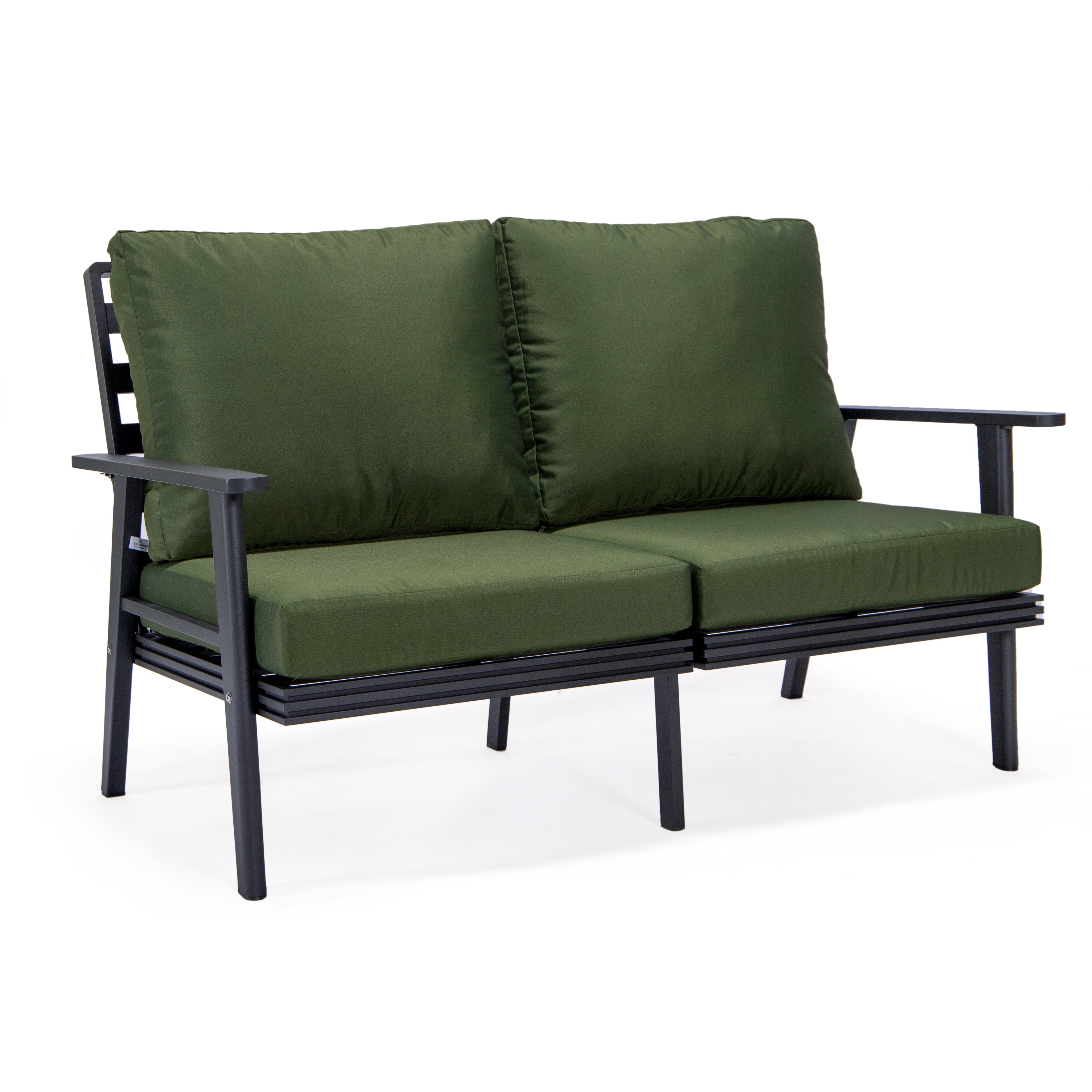 Walbrooke Modern Outdoor Patio Loveseat with Black Aluminum Frame and Removable Cushions For Patio and Backyard Garden