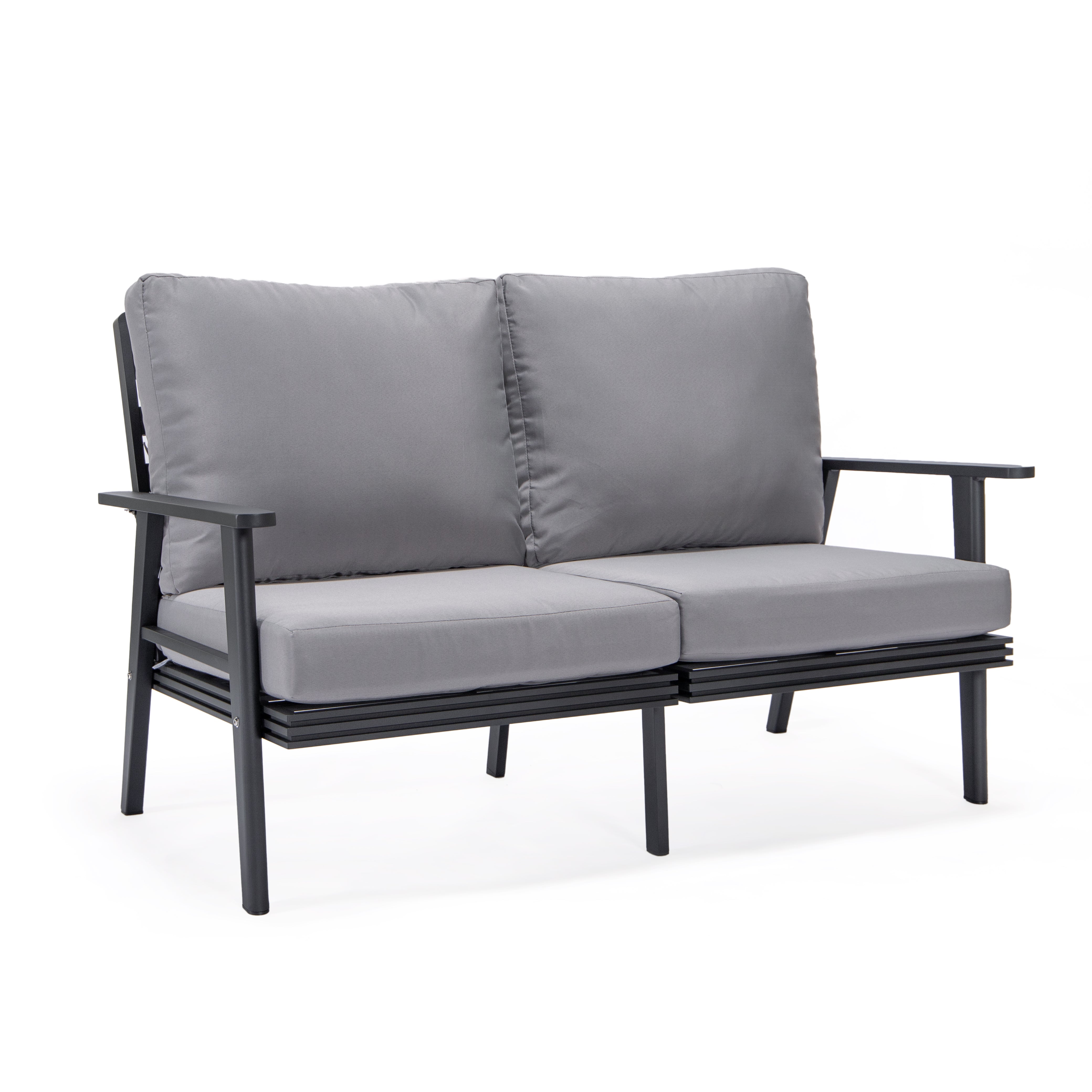 Walbrooke Modern Outdoor Patio Loveseat with Black Aluminum Frame and Removable Cushions For Patio and Backyard Garden