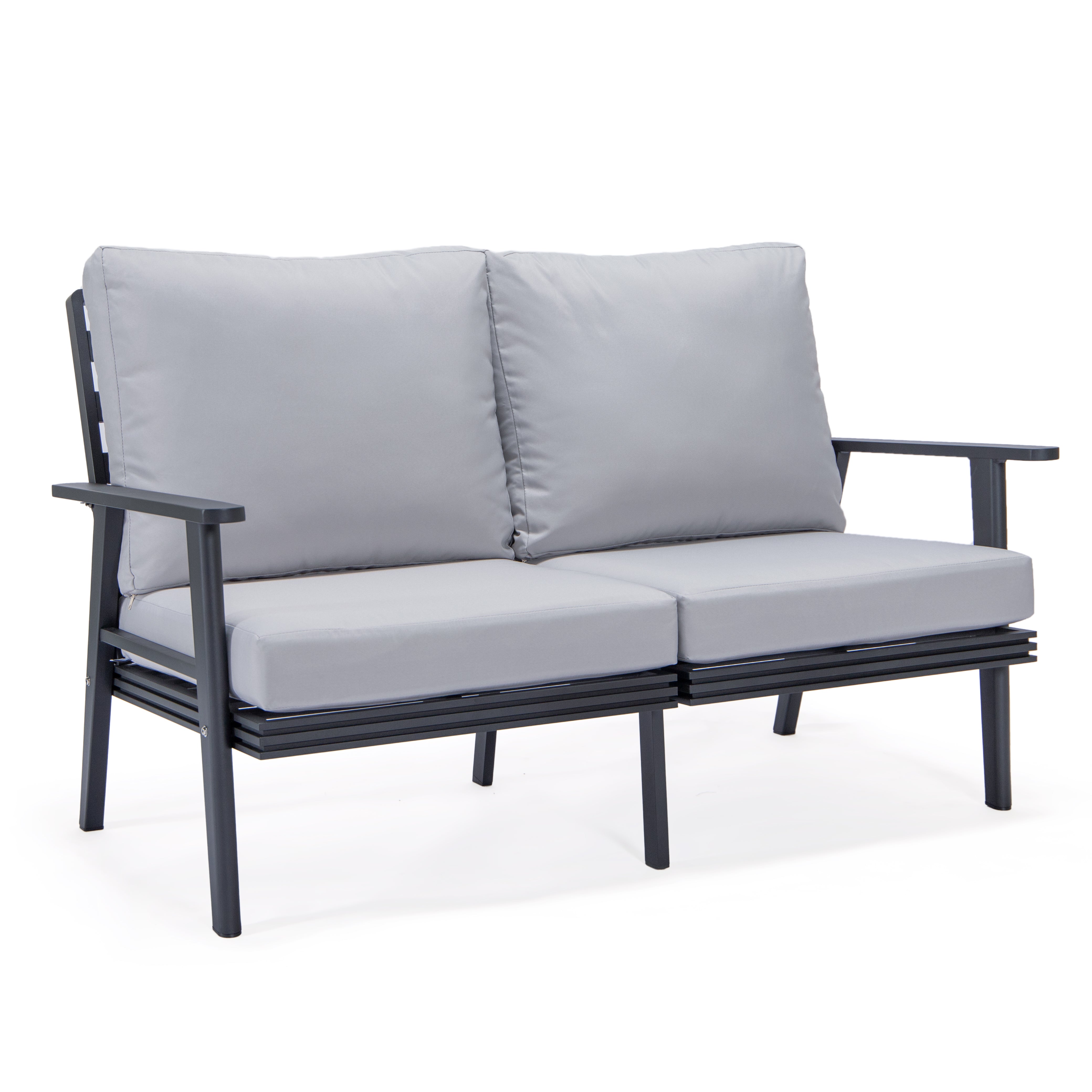 Walbrooke Modern Outdoor Patio Loveseat with Black Aluminum Frame and Removable Cushions For Patio and Backyard Garden