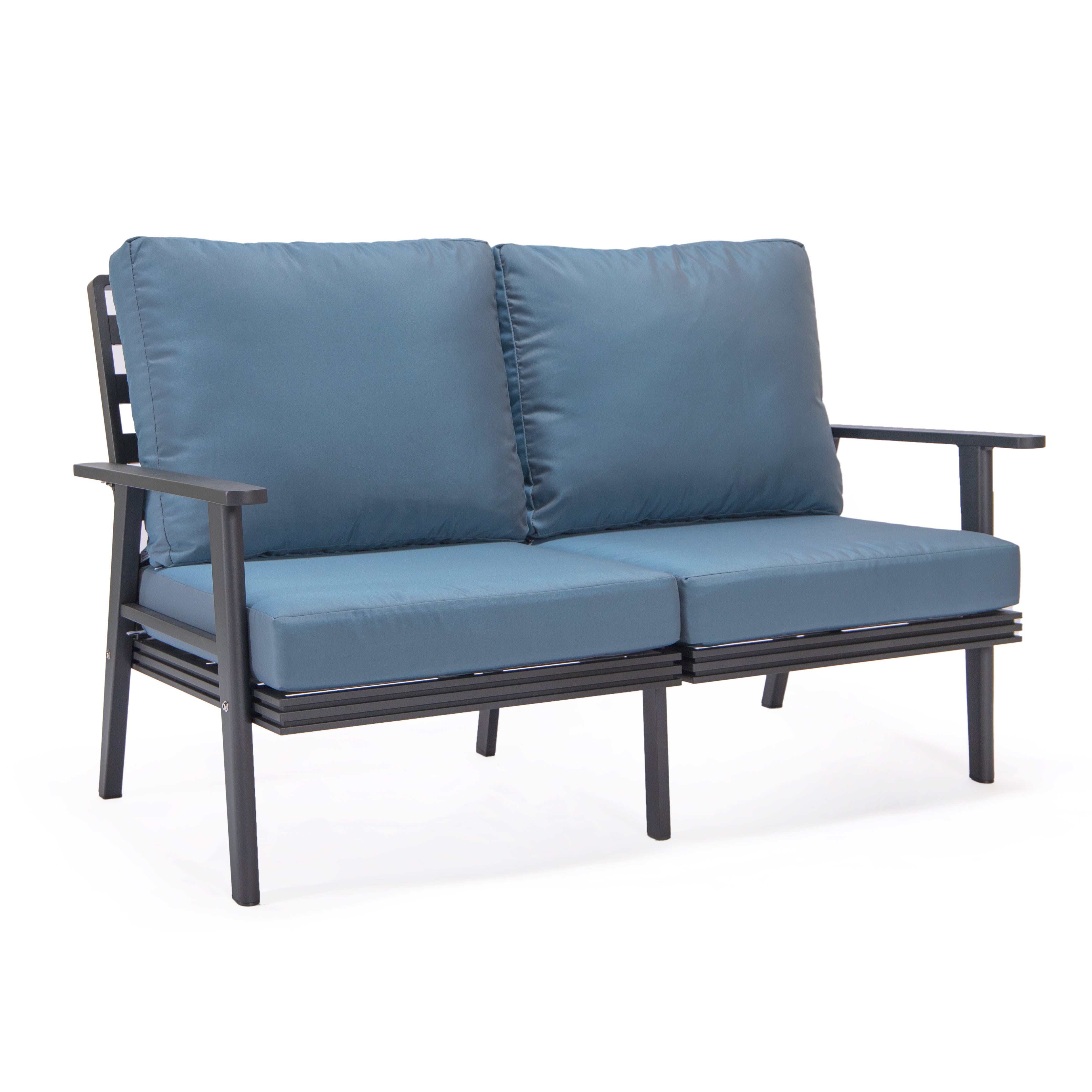 Walbrooke Modern Outdoor Patio Loveseat with Black Aluminum Frame and Removable Cushions For Patio and Backyard Garden