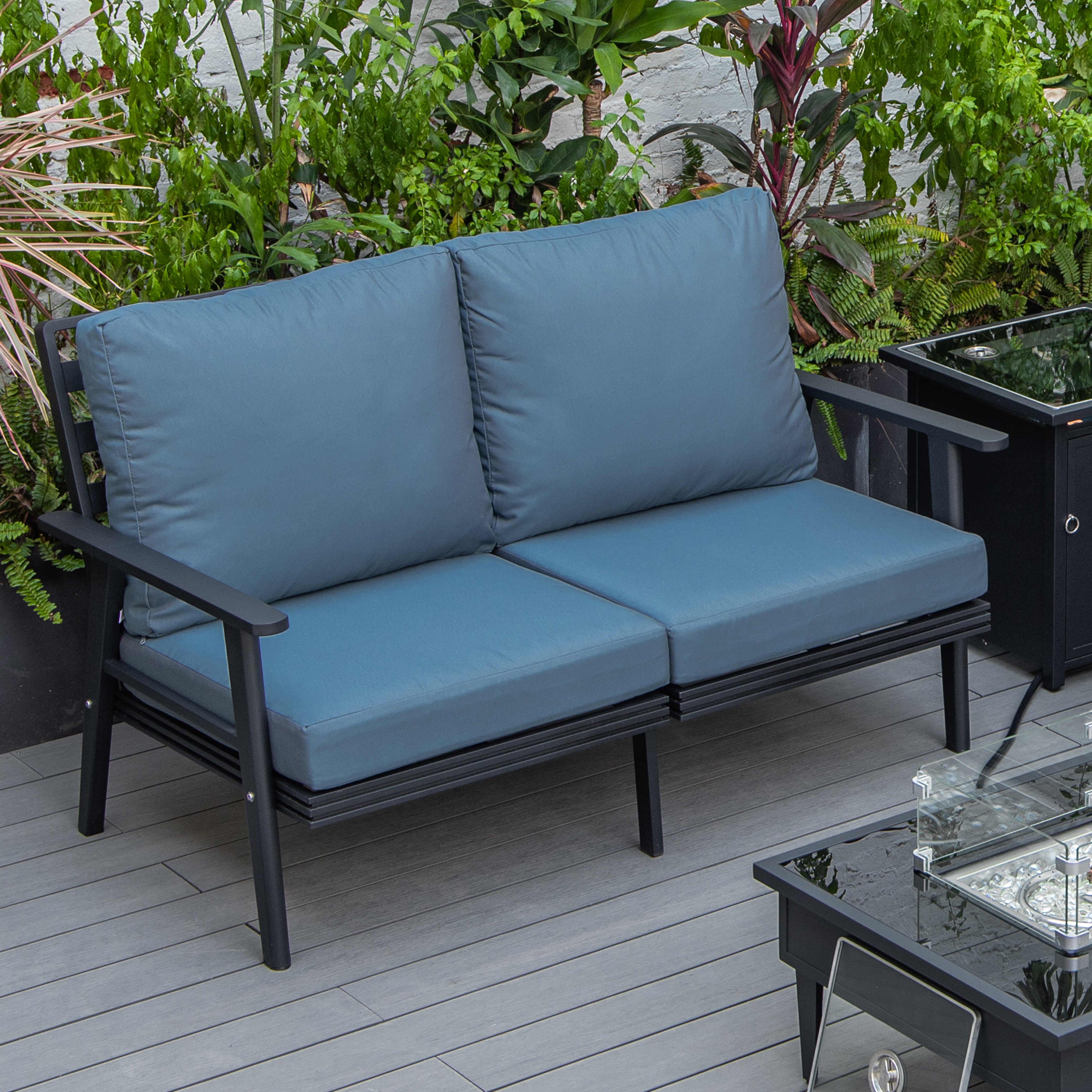 Walbrooke Modern Outdoor Patio Loveseat with Black Aluminum Frame and Removable Cushions For Patio and Backyard Garden