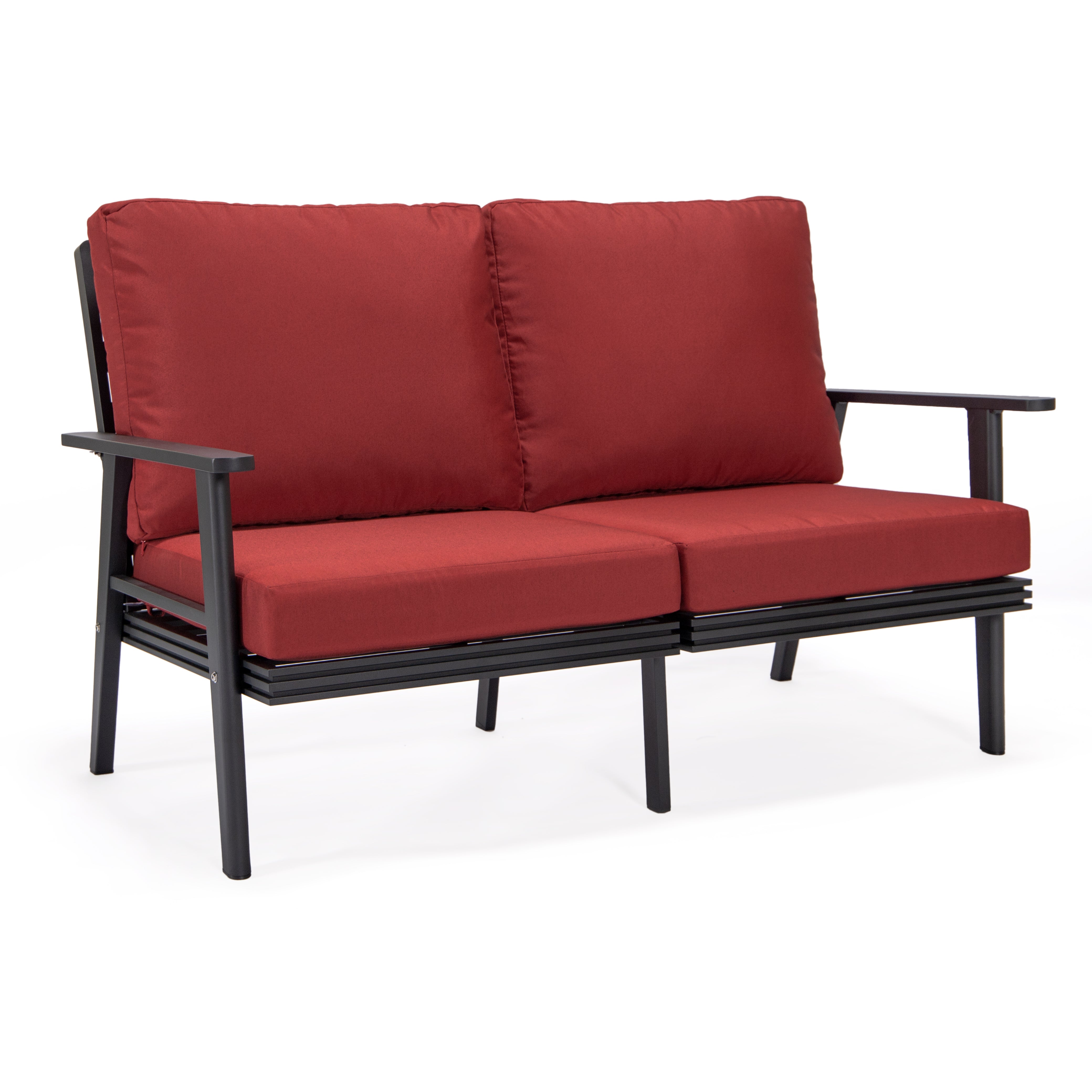 Walbrooke Modern Outdoor Patio Loveseat with Black Aluminum Frame and Removable Cushions For Patio and Backyard Garden