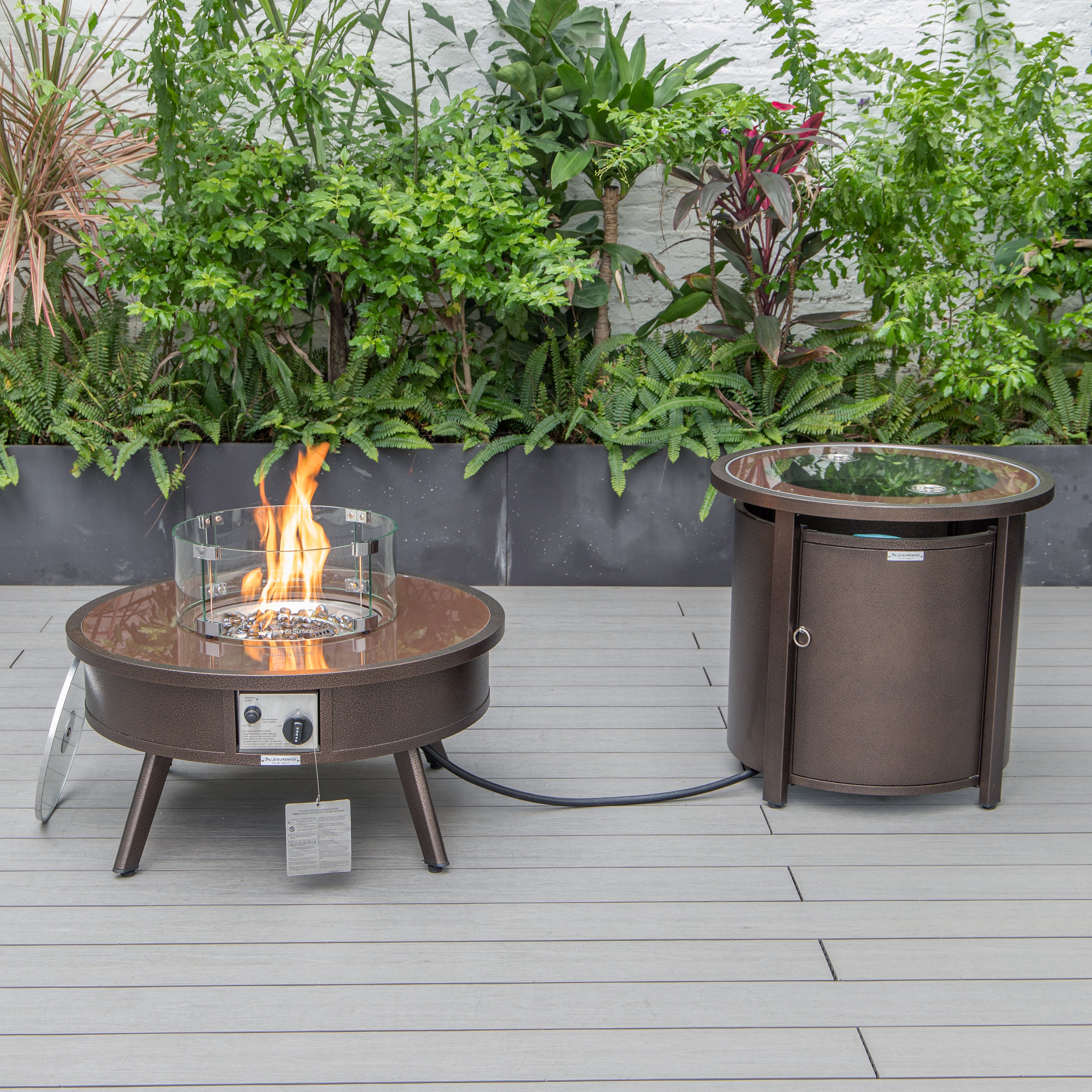 Walbrooke Patio Round Fire Pit and Tank Holder in Black