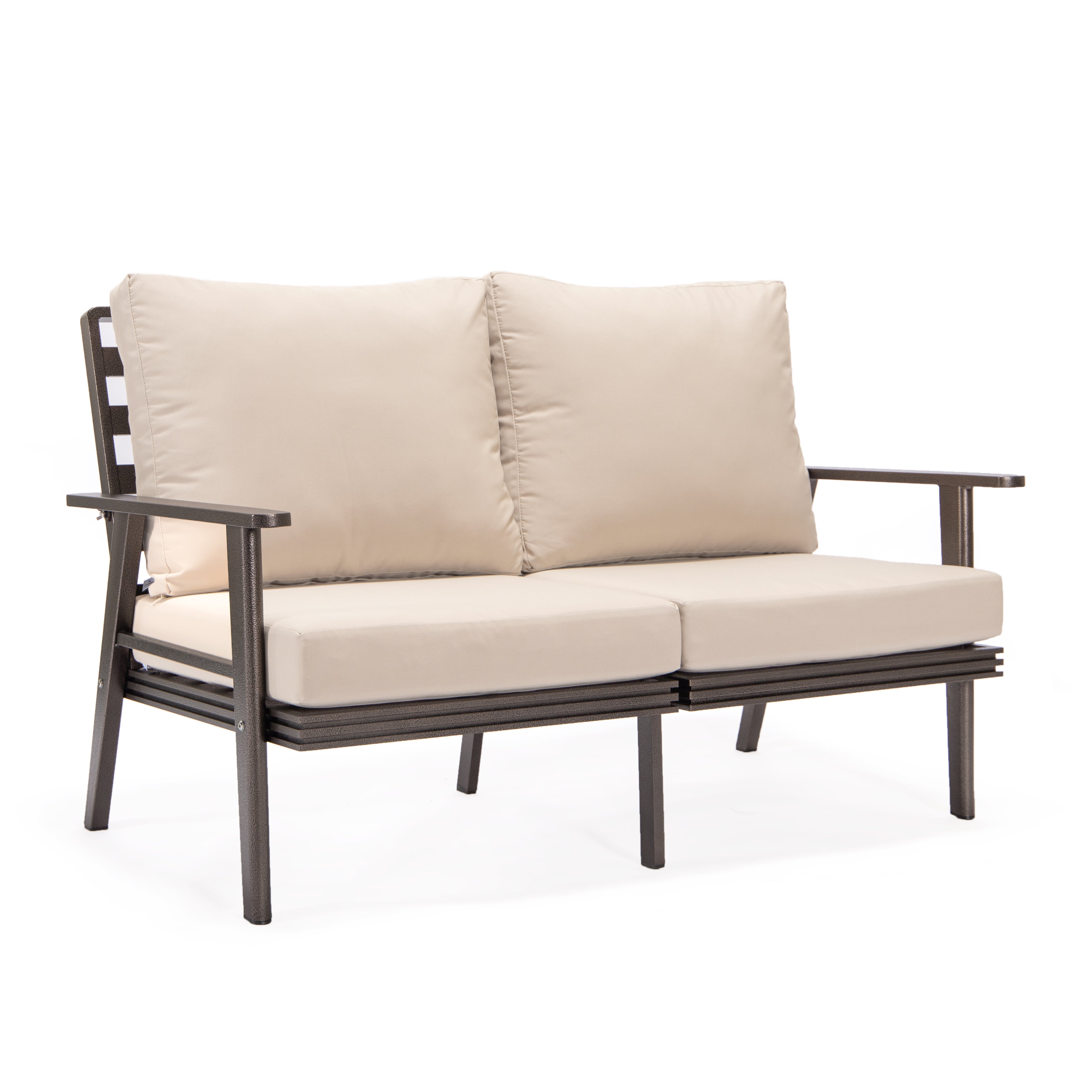 Walbrooke Modern Outdoor Patio Loveseat with Brown Aluminum Frame and Removable Cushions For Patio and Backyard Garden