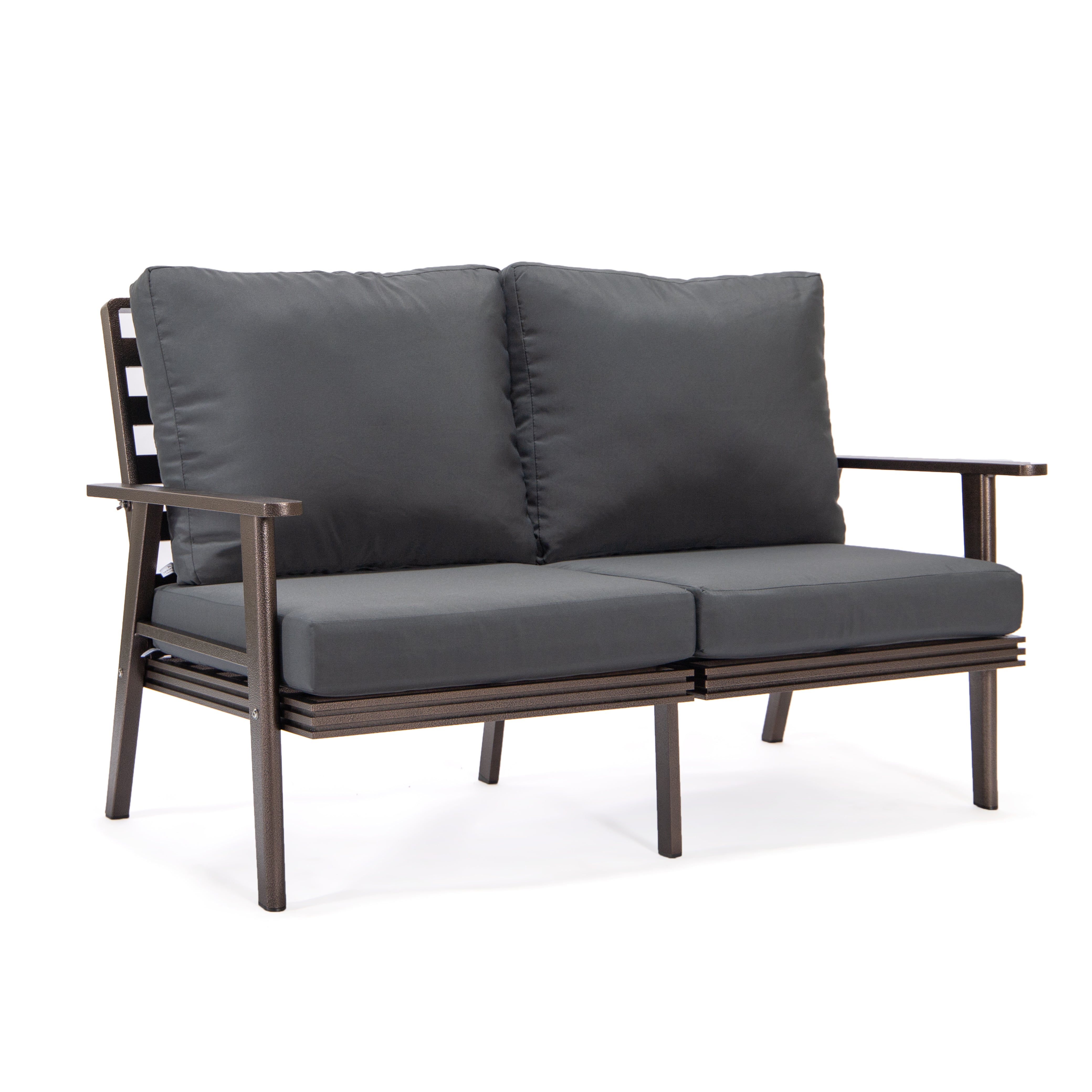 Walbrooke Modern Outdoor Patio Loveseat with Brown Aluminum Frame and Removable Cushions For Patio and Backyard Garden