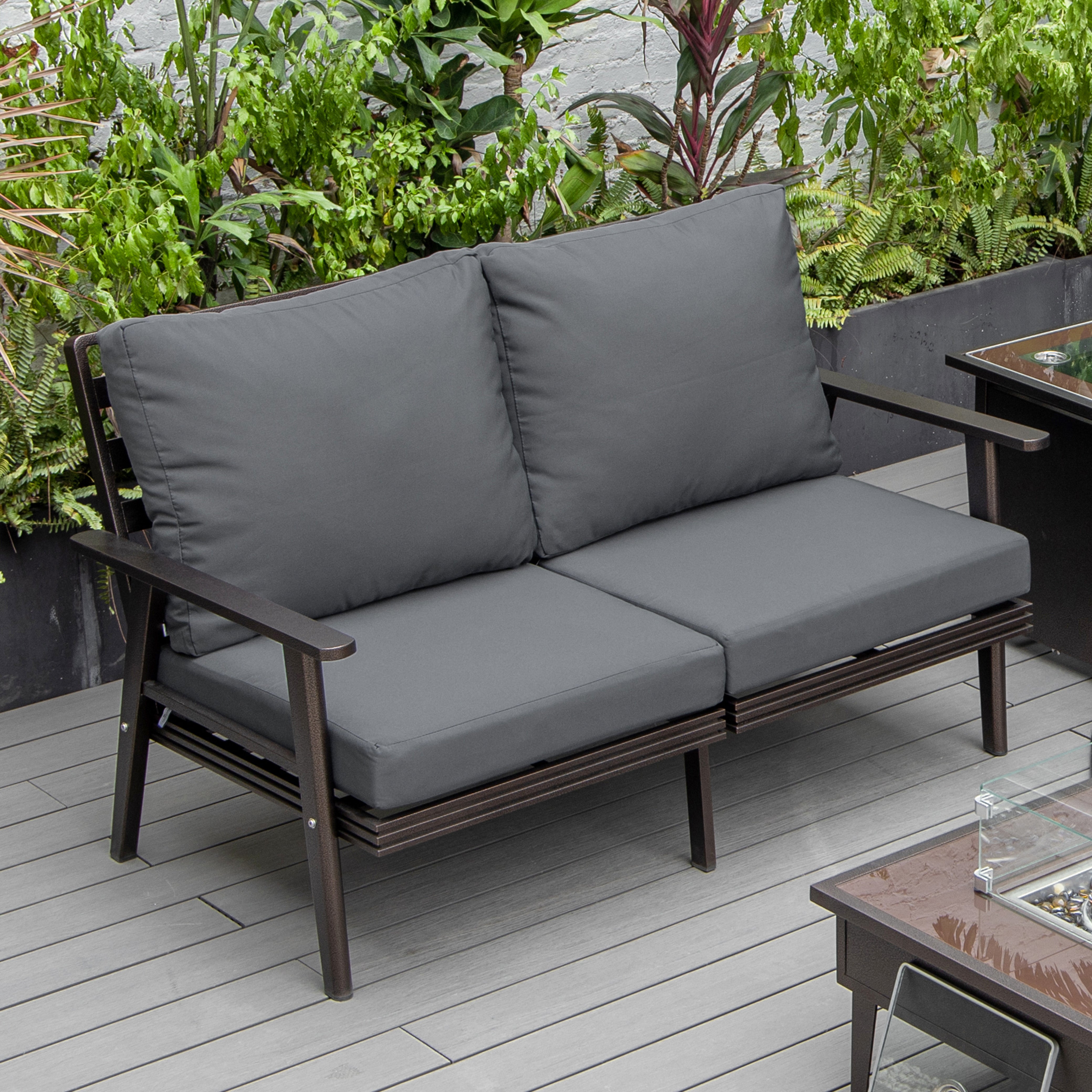 Walbrooke Modern Outdoor Patio Loveseat with Brown Aluminum Frame and Removable Cushions For Patio and Backyard Garden