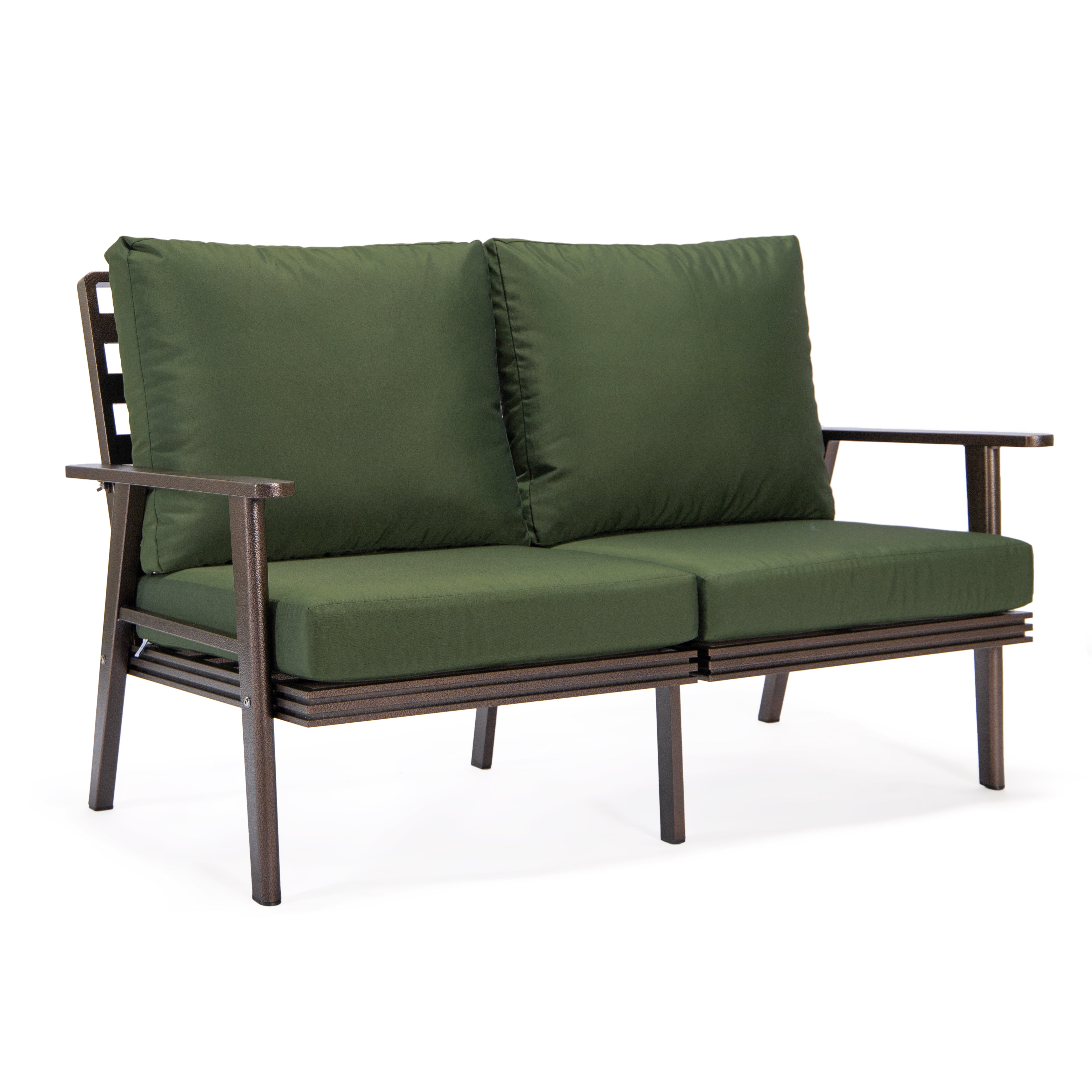 Walbrooke Modern Outdoor Patio Loveseat with Brown Aluminum Frame and Removable Cushions For Patio and Backyard Garden