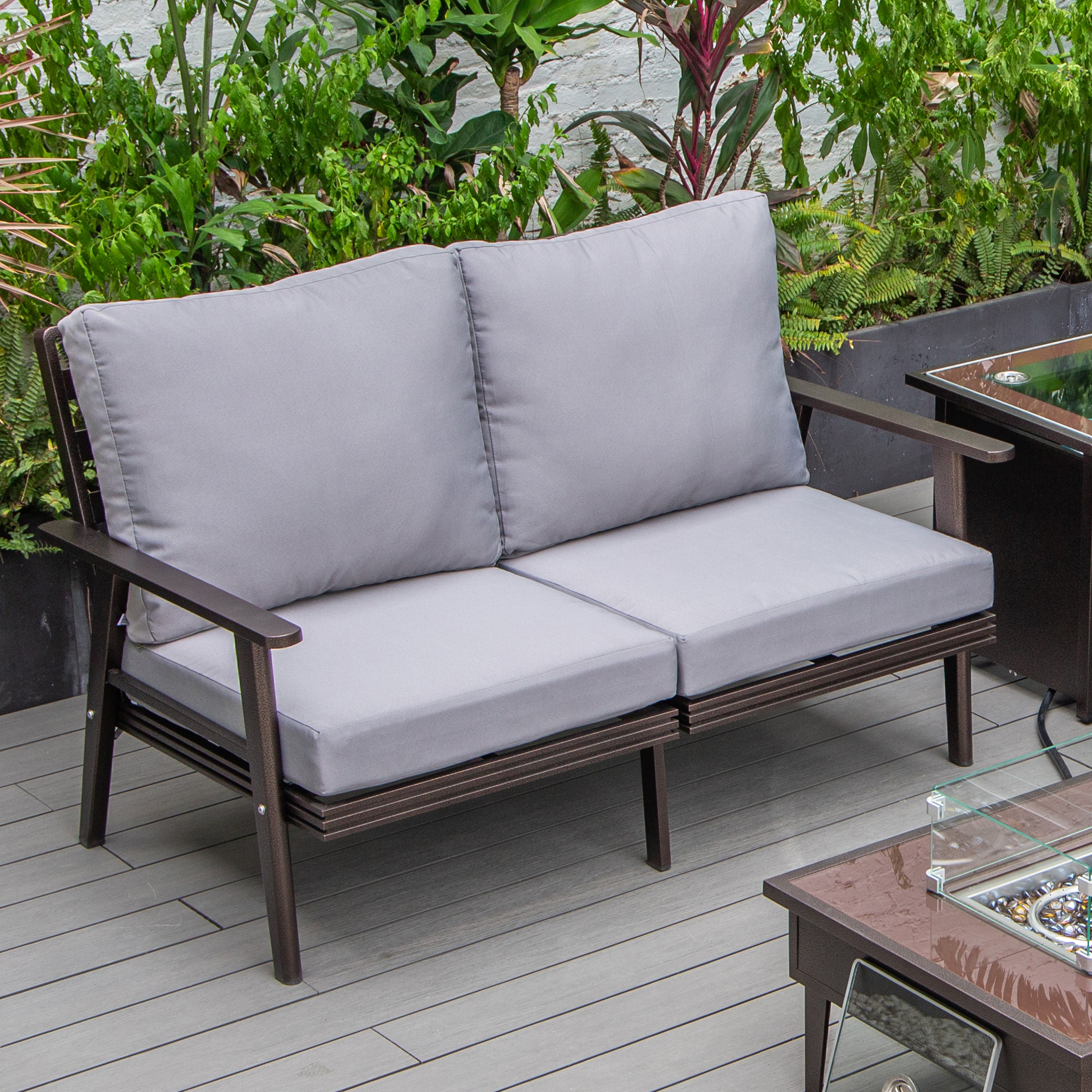 Walbrooke Modern Outdoor Patio Loveseat with Brown Aluminum Frame and Removable Cushions For Patio and Backyard Garden