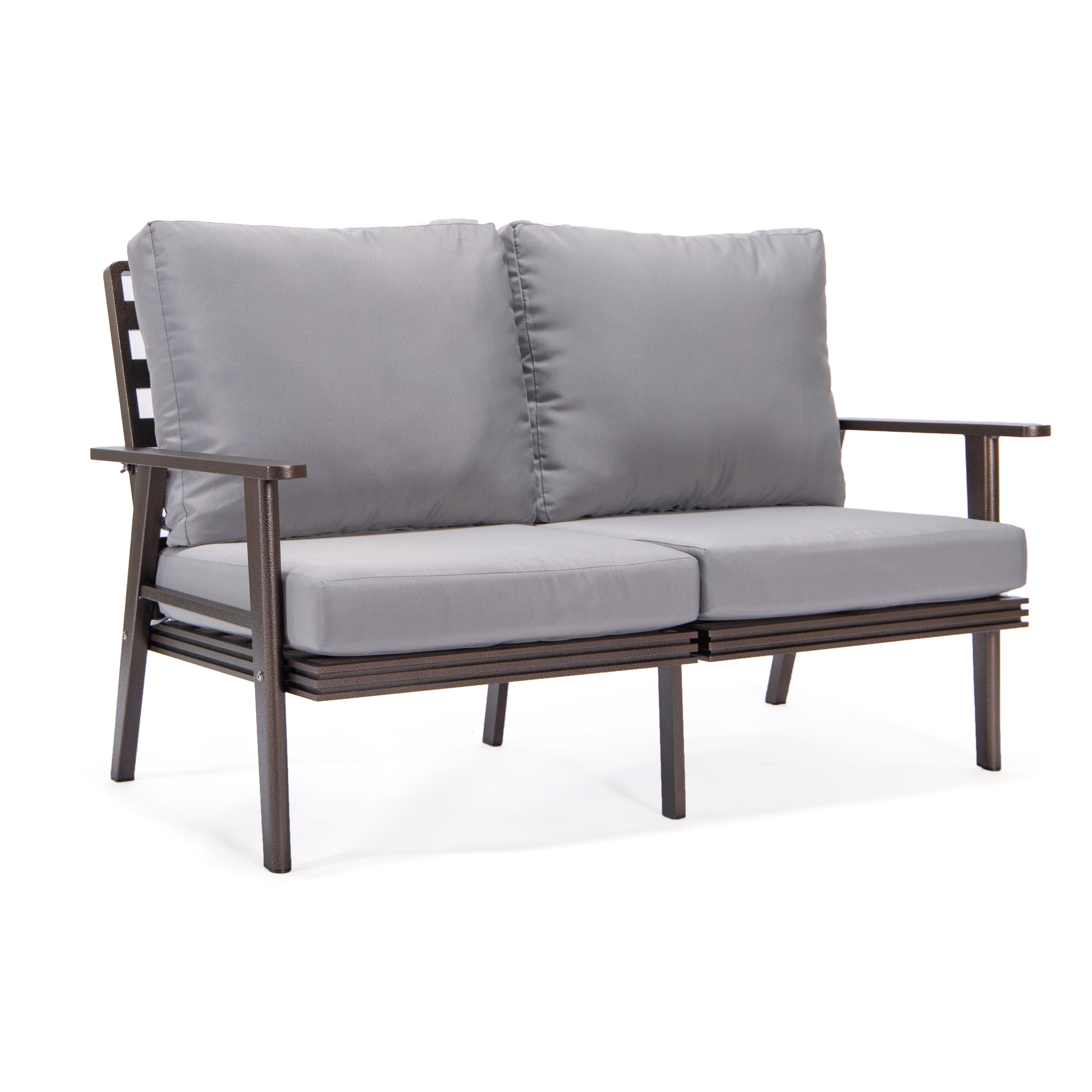 Walbrooke Modern Outdoor Patio Loveseat with Brown Aluminum Frame and Removable Cushions For Patio and Backyard Garden