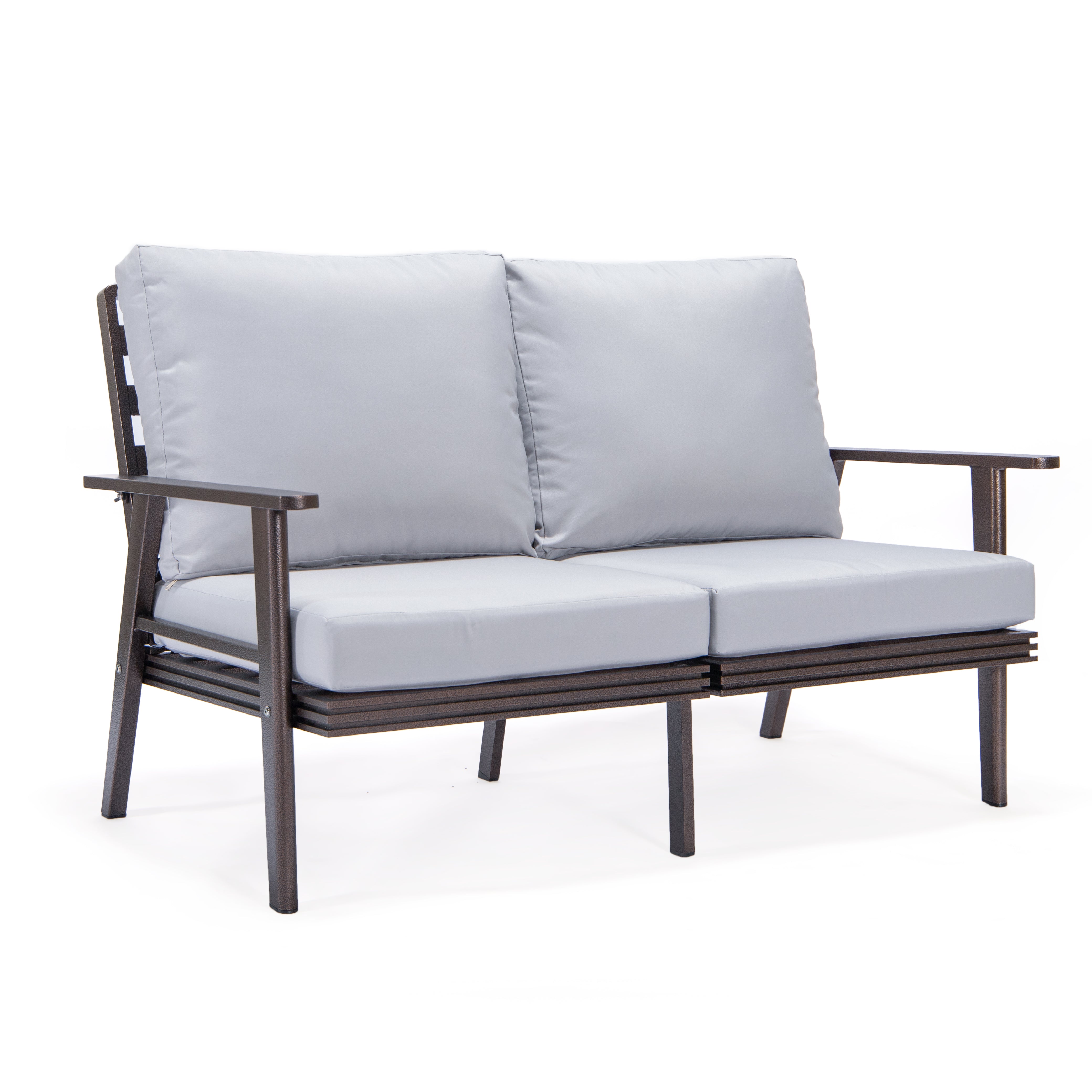 Walbrooke Modern Outdoor Patio Loveseat with Brown Aluminum Frame and Removable Cushions For Patio and Backyard Garden