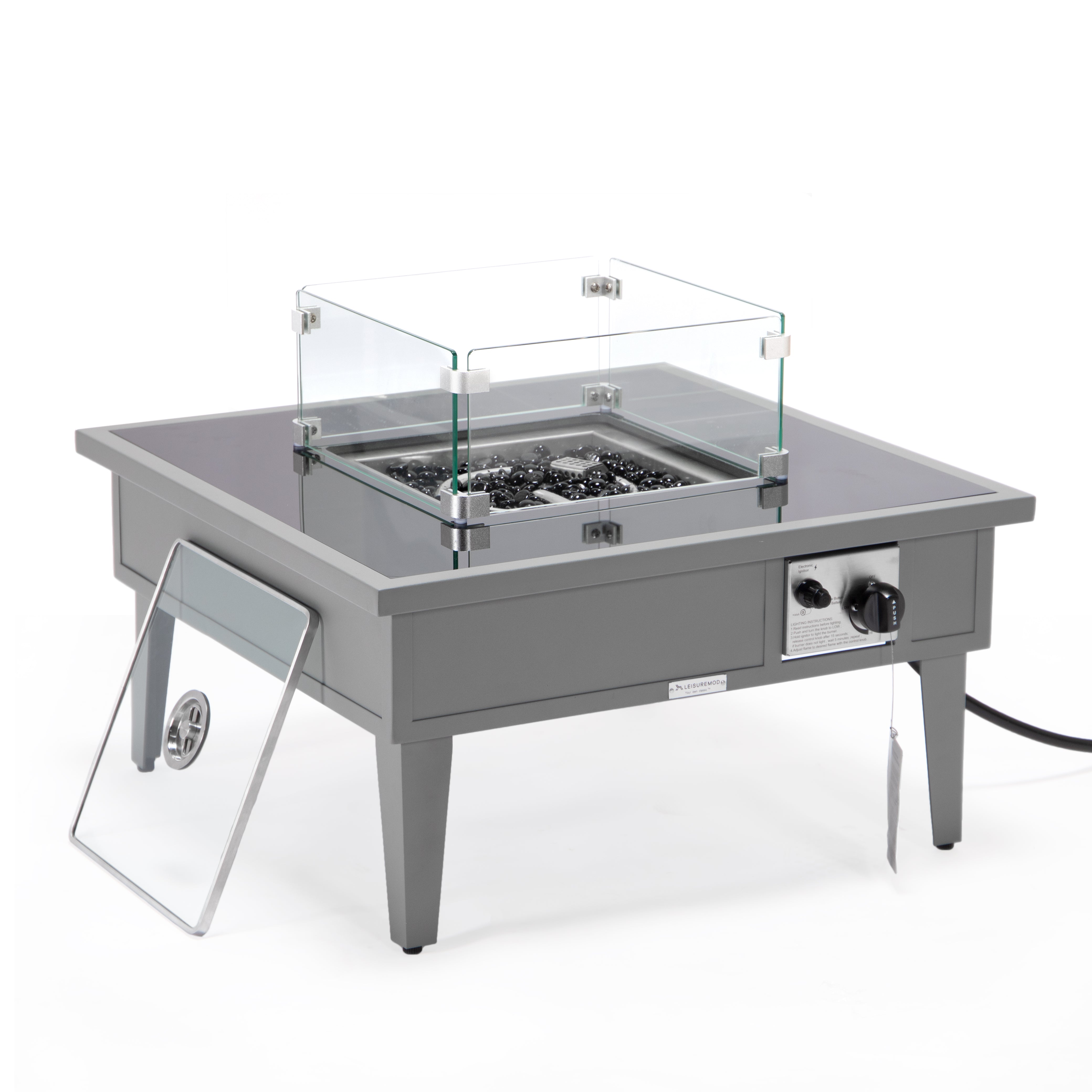 Walbrooke Outdoor Patio Aluminum Square Fire Pit Side Table with Lid and Fire Glass for Patio and Backyard Garden