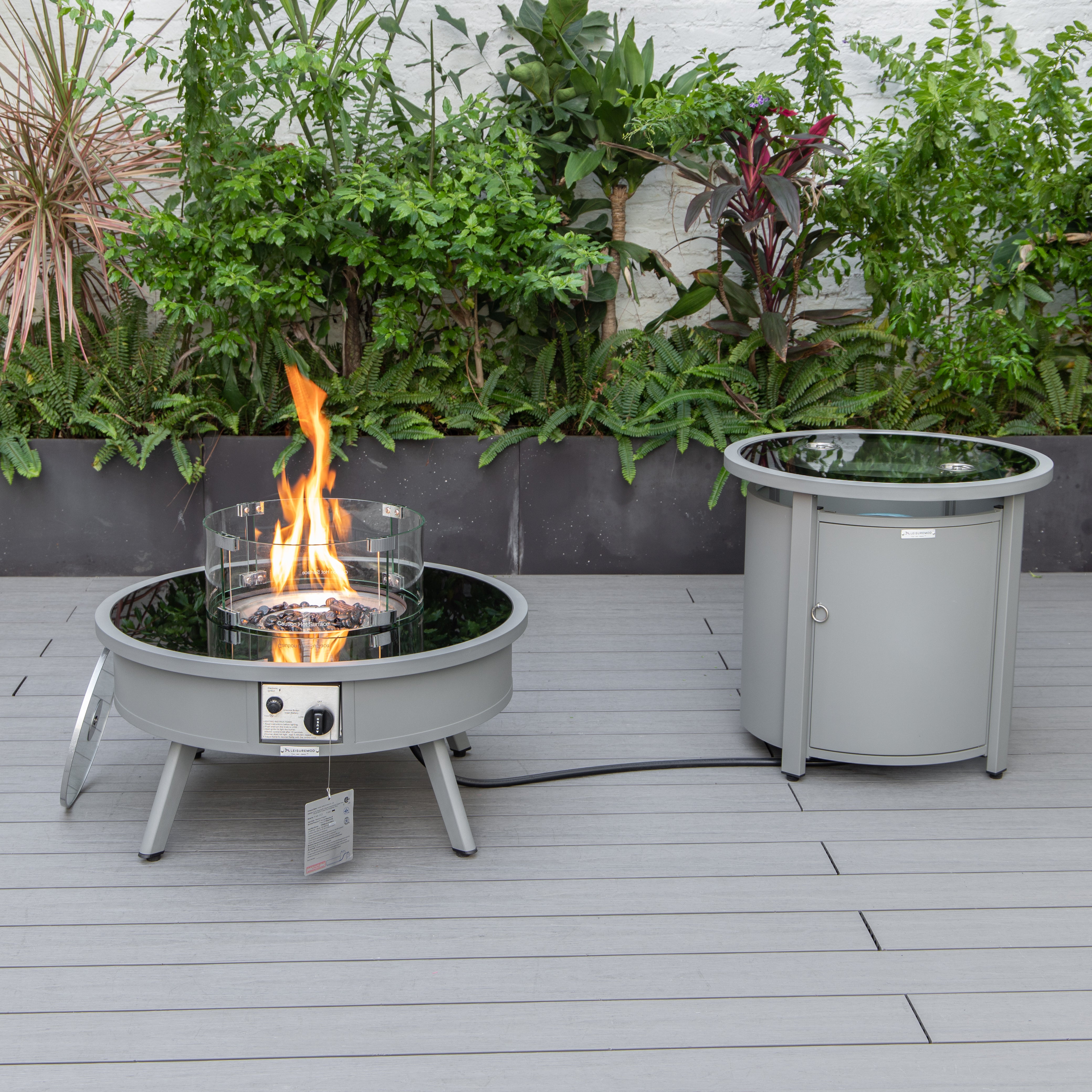 Walbrooke Patio Round Fire Pit and Tank Holder in Black