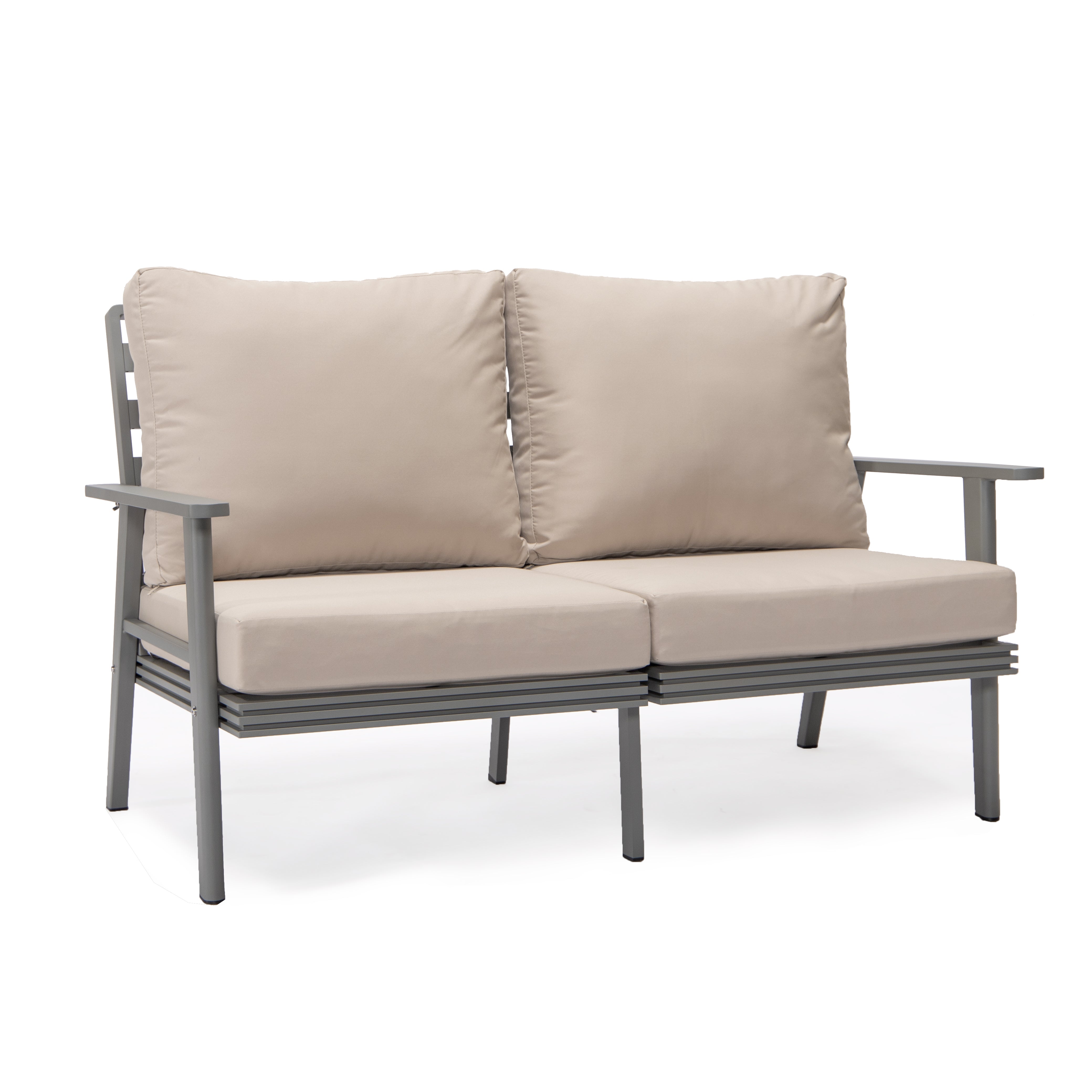 Walbrooke Modern Outdoor Patio Loveseat with Gray Aluminum Frame and Removable Cushions For Patio and Backyard Garden