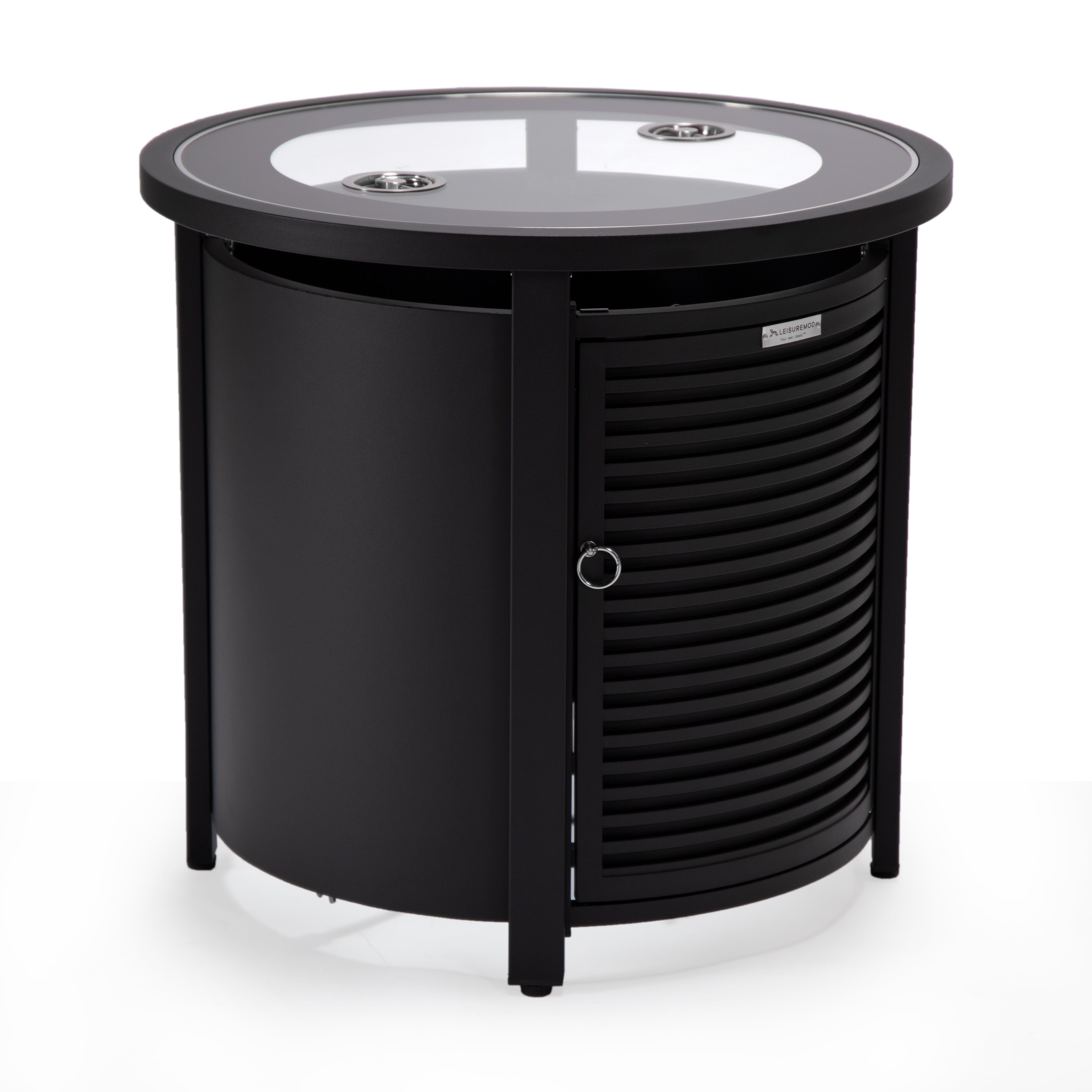 Walbrooke Black Patio Round Tank Holder with Slats Design in Black