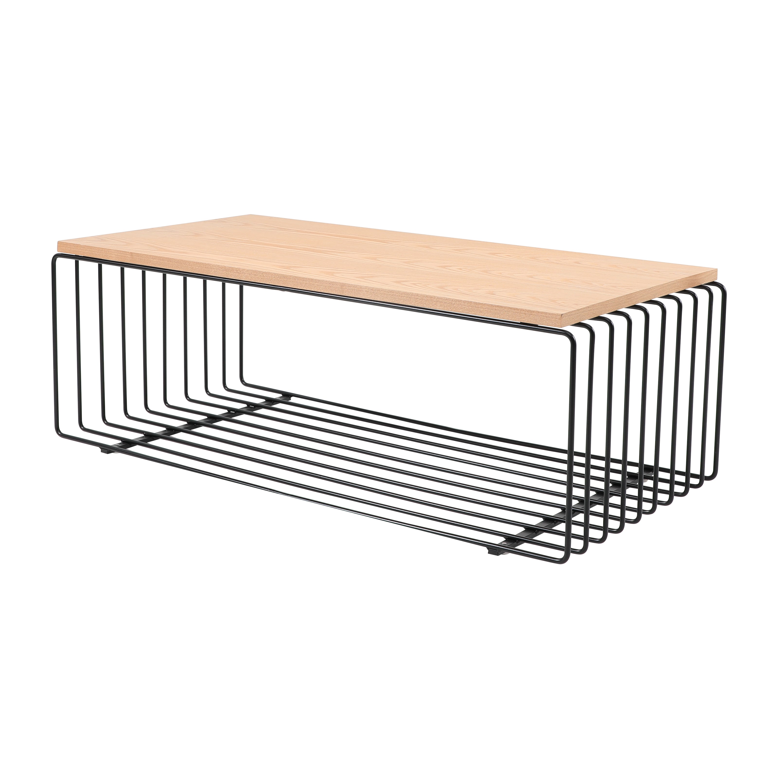 Walden Rectangular Coffee Table with Ash Veneer Top and Powder Coated Steel Frame in Black