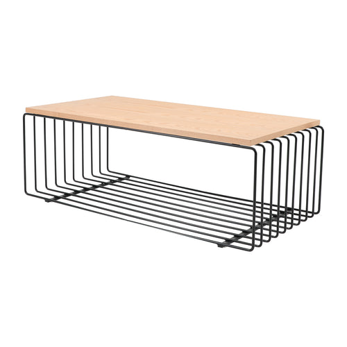 Walden Rectangular Coffee Table with Ash Veneer Top and Powder Coated Steel Frame in Black