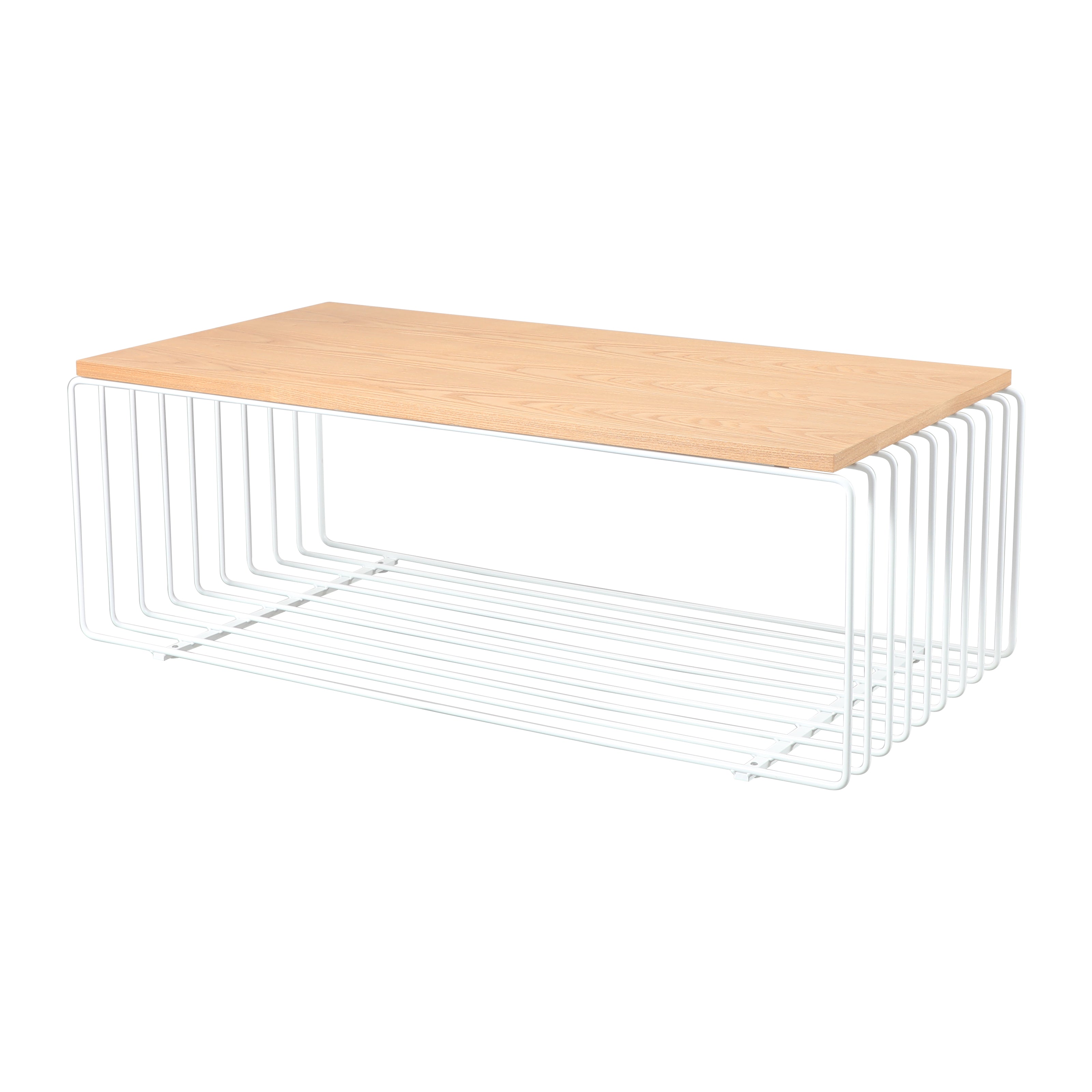 Walden Rectangular Coffee Table with Ash Veneer Top and Powder Coated Steel Frame in White