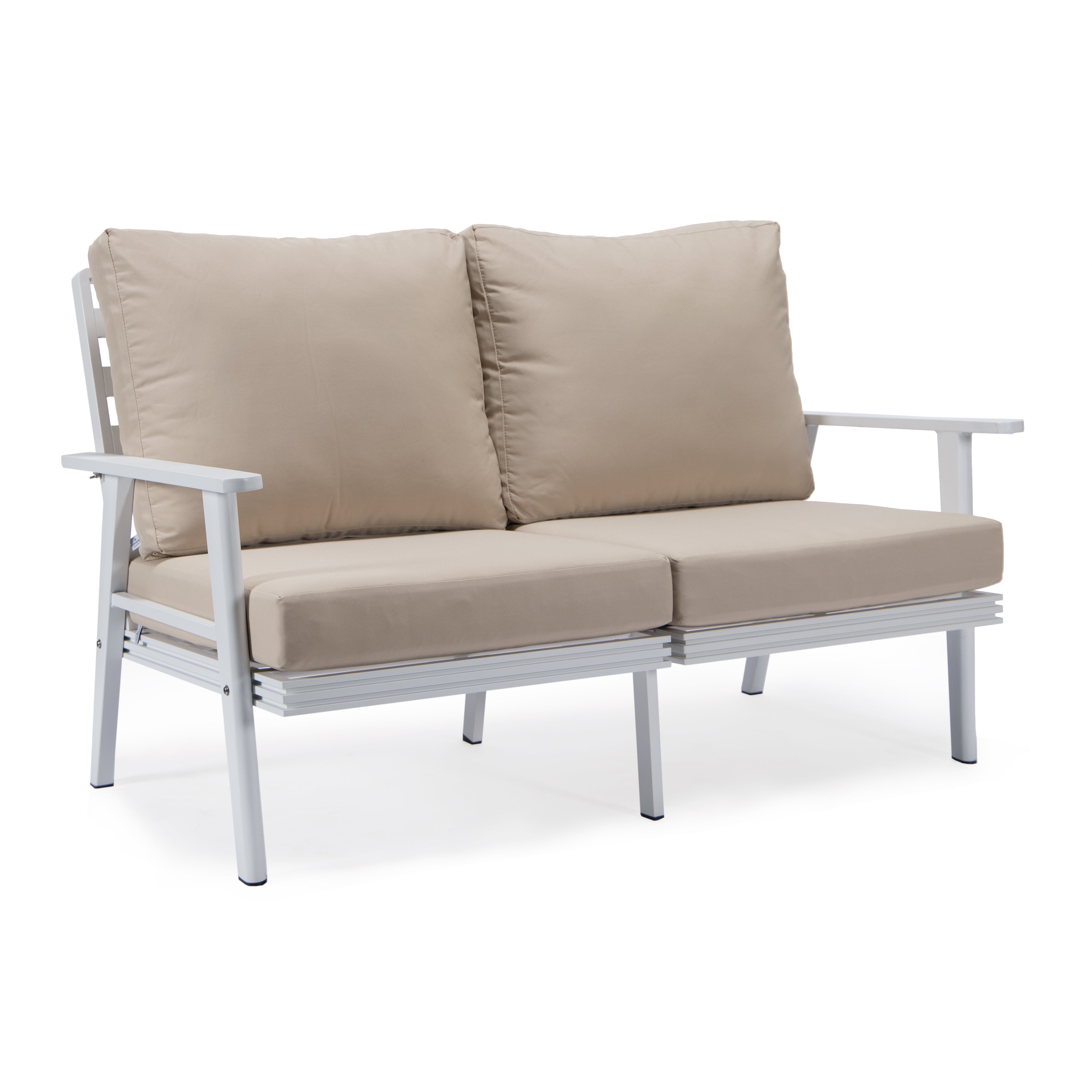 Walbrooke Modern Outdoor Patio Loveseat with White Aluminum Frame and Removable Cushions For Patio and Backyard Garden