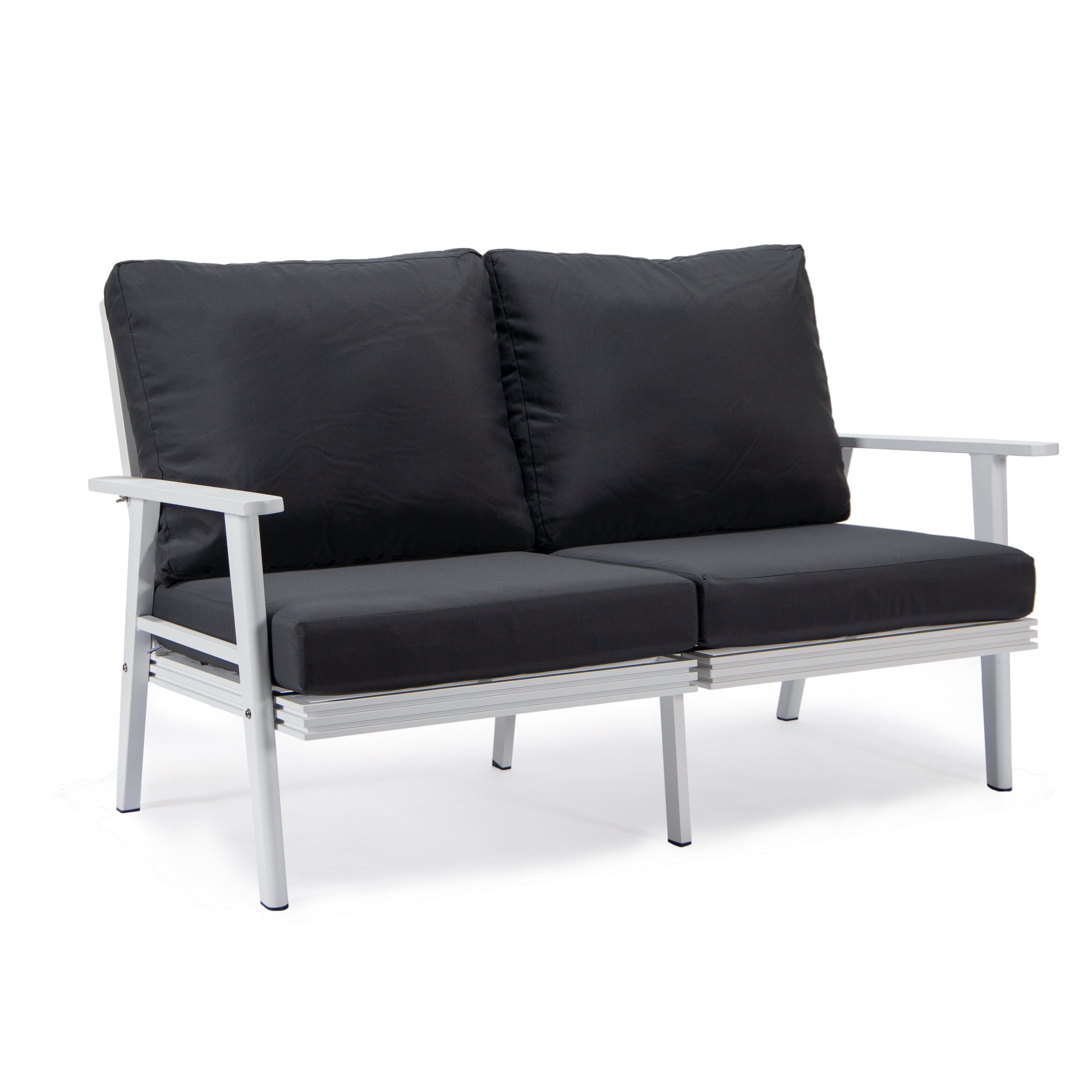 Walbrooke Modern Outdoor Patio Loveseat with White Aluminum Frame and Removable Cushions For Patio and Backyard Garden