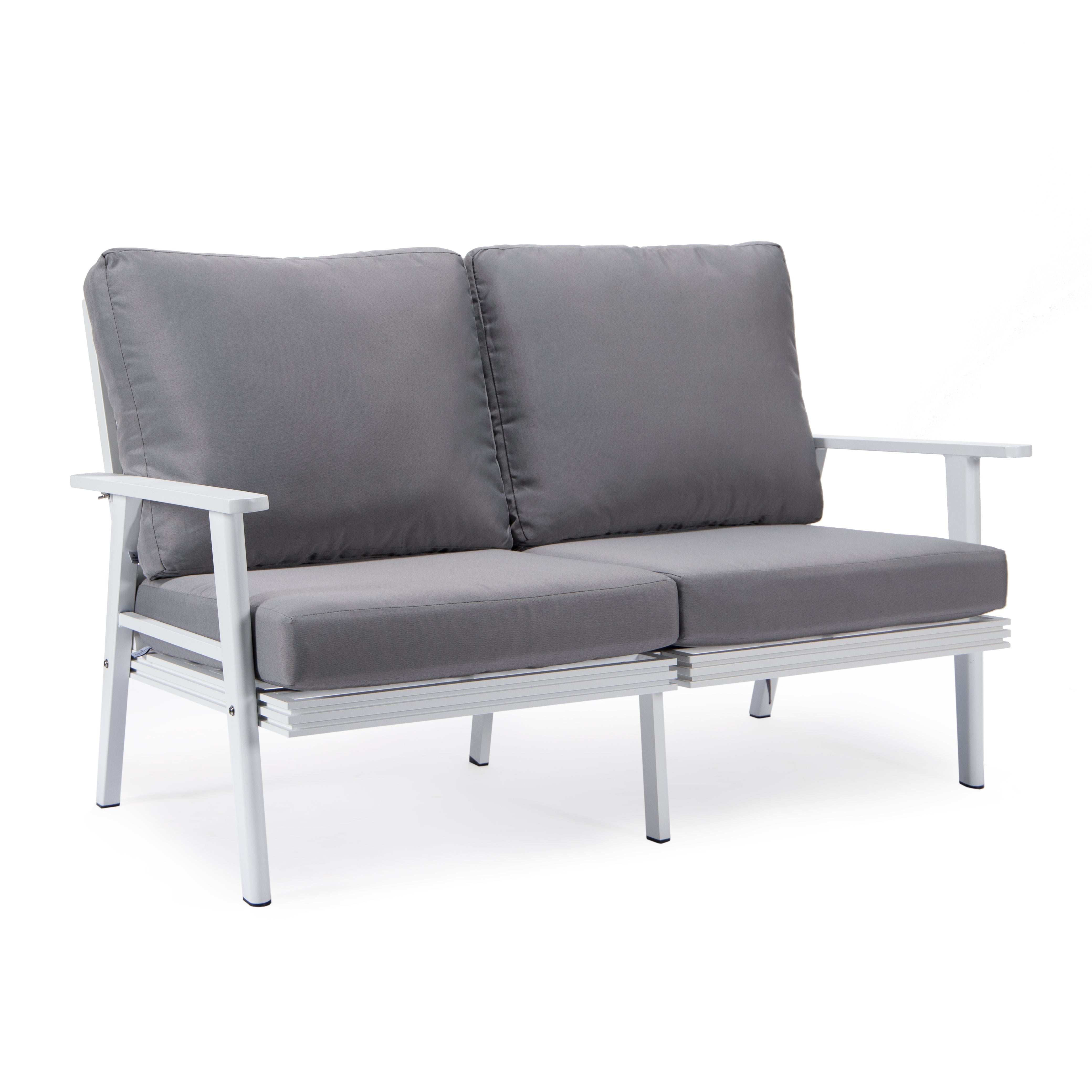 Walbrooke Modern Outdoor Patio Loveseat with White Aluminum Frame and Removable Cushions For Patio and Backyard Garden